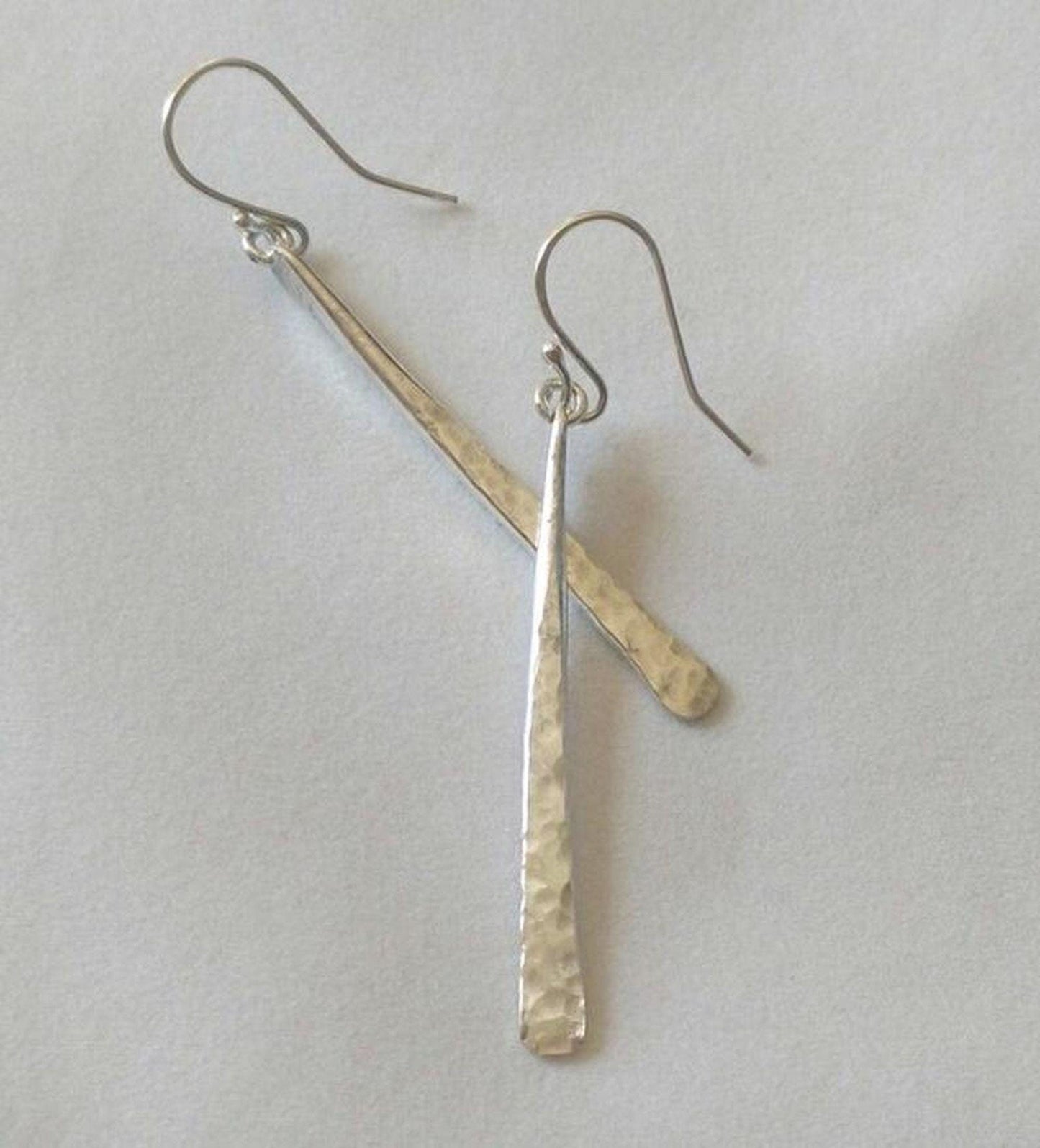 Hammered Argentium Silver Bar Earrings, Modern Hypoallergenic and Tarnish Resistant Jewelry