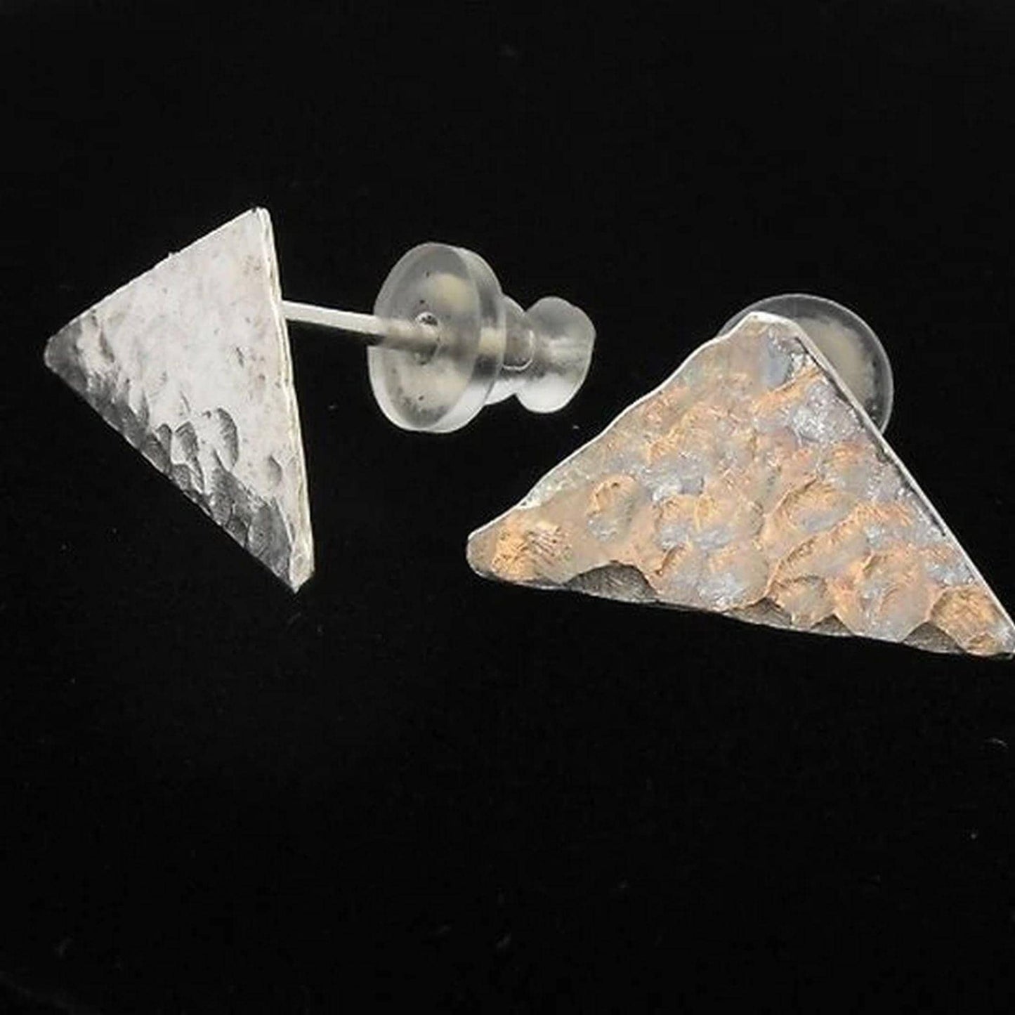 Hammered Argentium Silver Triangle Earrings, Minimalist Geometric Post Jewelry