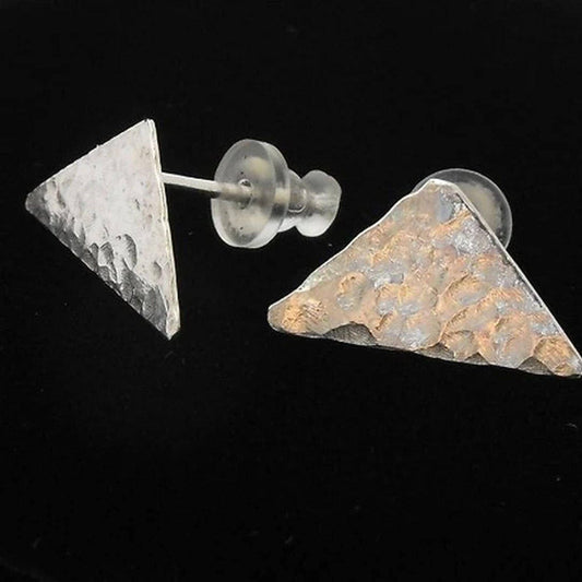 Hammered Argentium Silver Triangle Earrings, Minimalist Geometric Post Jewelry
