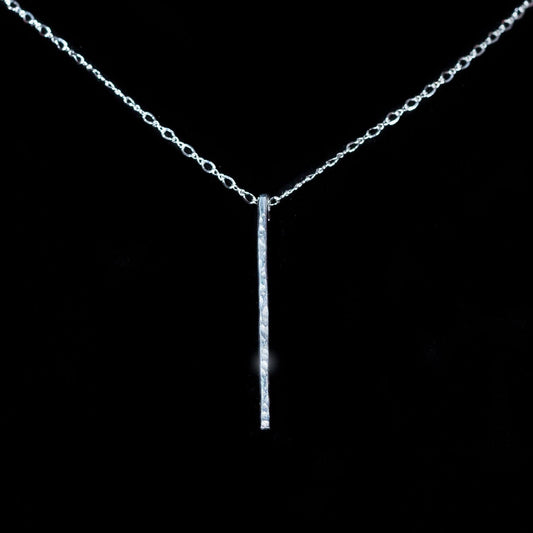 Handcrafted Argentium Silver Bar Necklace, Hammer Textured Minimalist Jewelry
