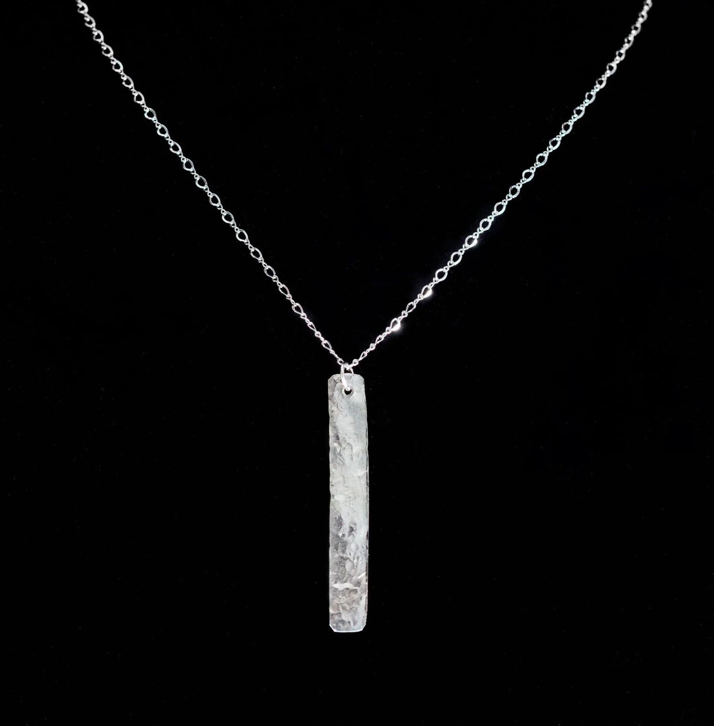 Handcrafted Argentium Silver Hammered Bar Necklace, Modern Tarnish Resistant Jewelry