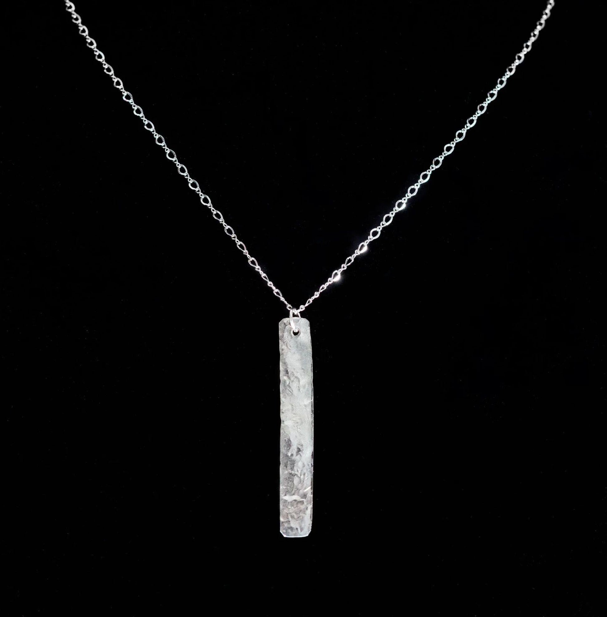 Handcrafted Argentium Silver Hammered Bar Necklace, Modern Tarnish Resistant Jewelry