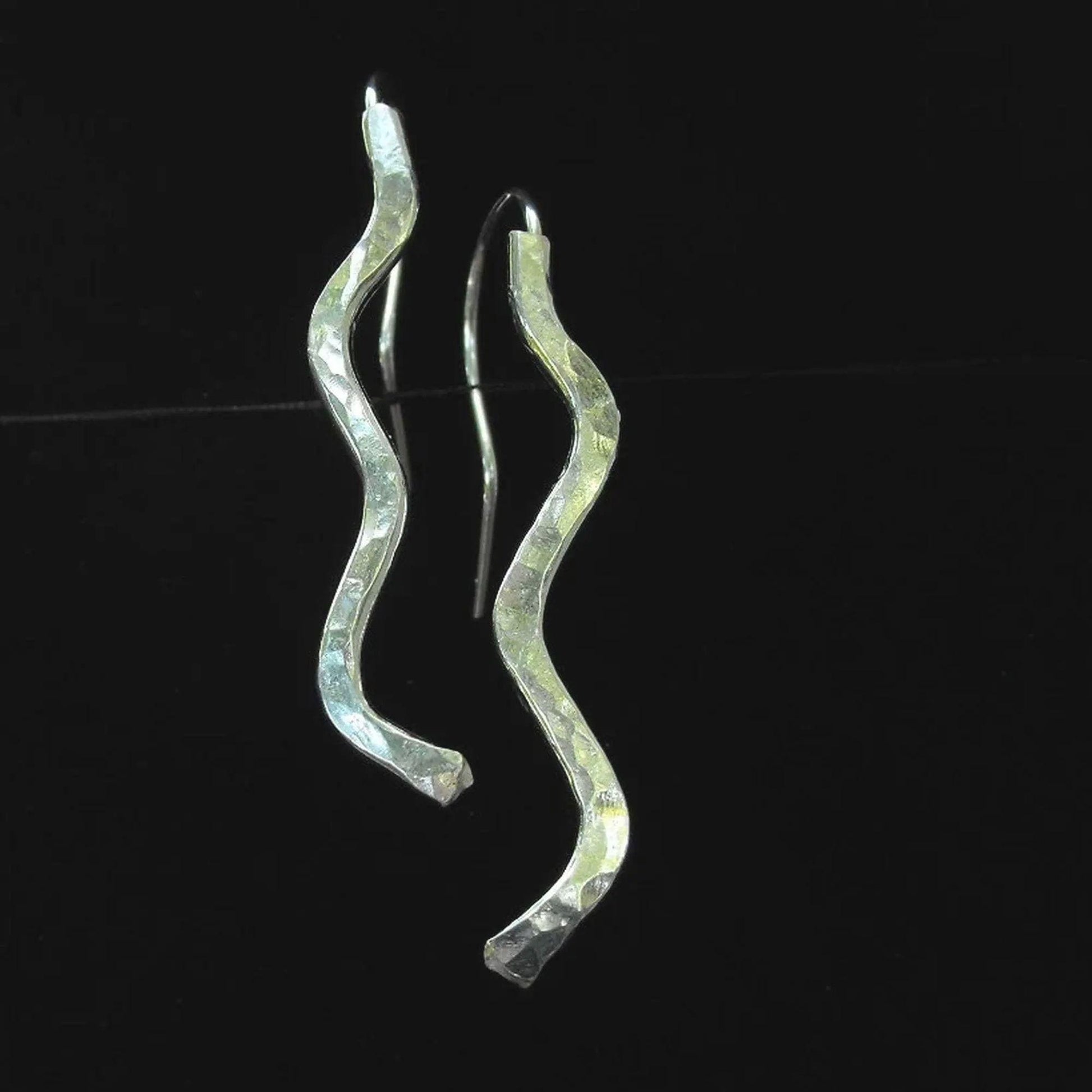 Handcrafted Argentium Silver Hammered Wave Earrings, Bohemian Hypoallergenic Jewelry