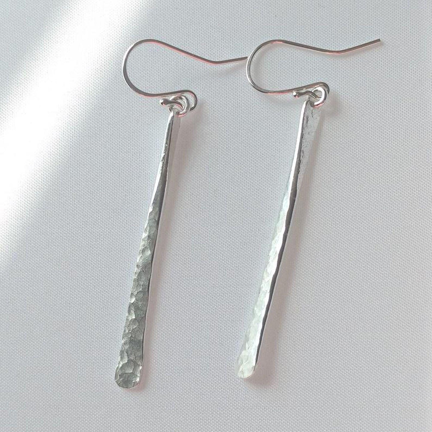 Hammered Argentium Silver Bar Drop Earrings, Minimalist Dangle Jewelry