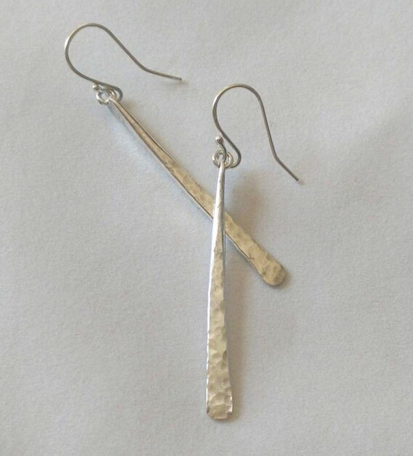 Hammered Argentium Silver Bar Drop Earrings, Minimalist Dangle Jewelry