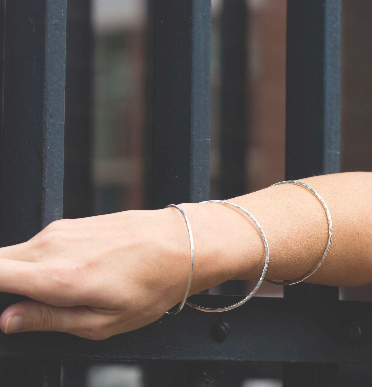 Set of 3 Hammered Argentium Silver Bangles, Minimalist Unisex Jewelry