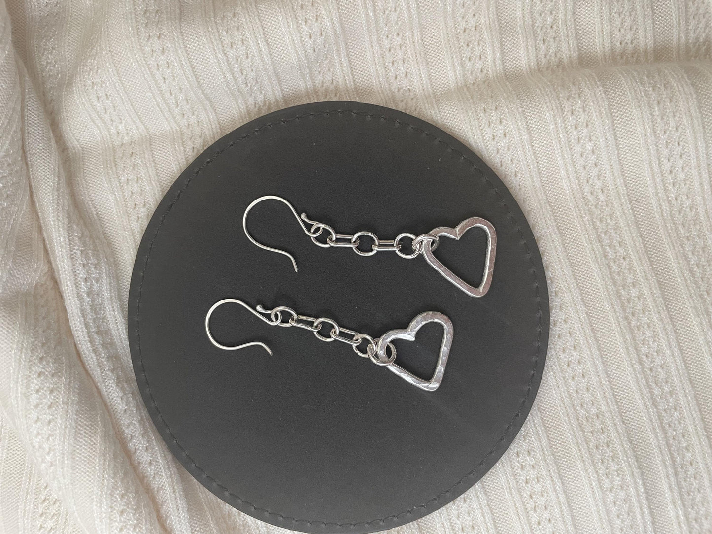 Handmade Hammered Argentium Silver Heart Earrings, Minimalist Everyday Jewelry