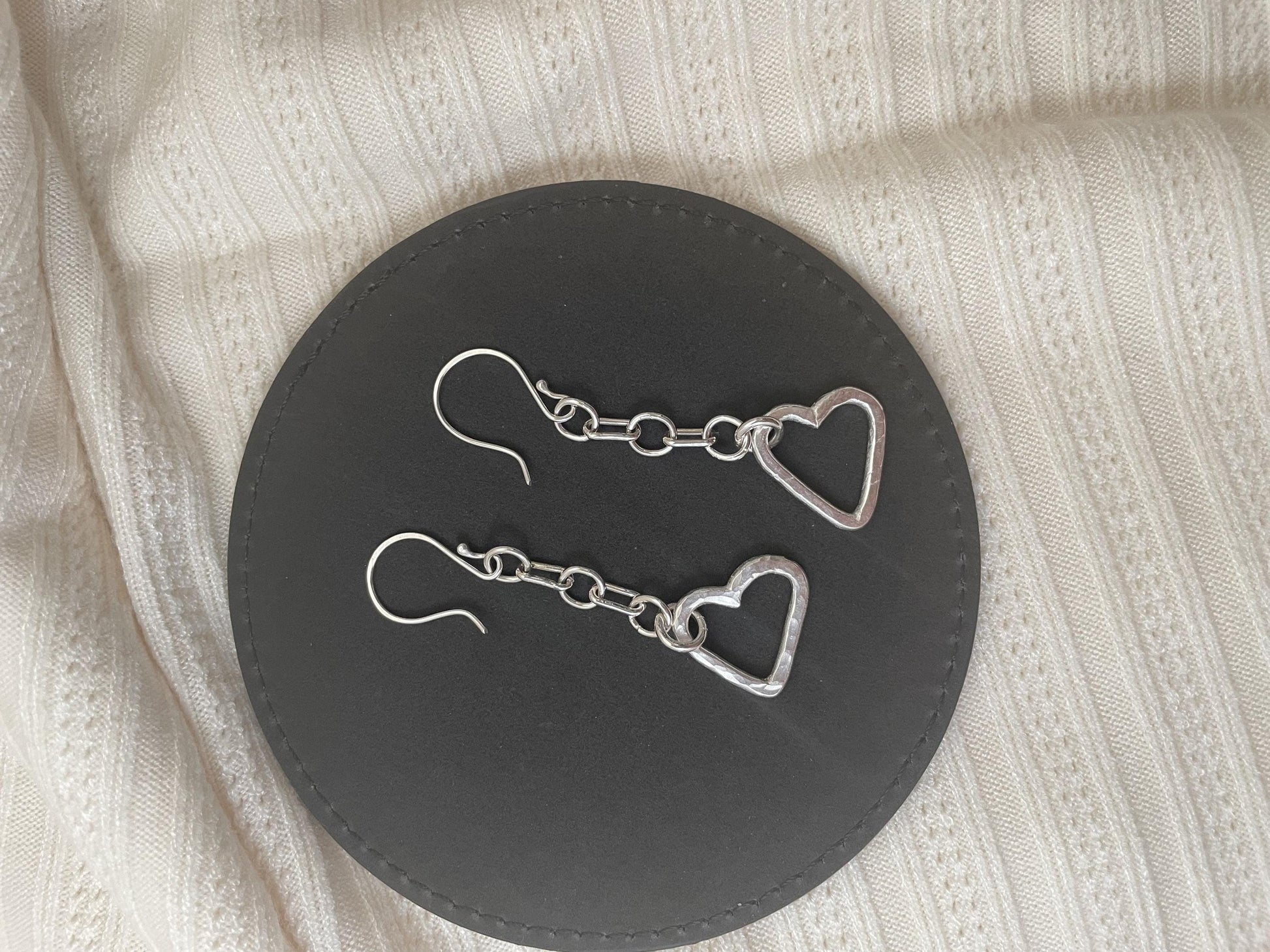 Handmade Hammered Argentium Silver Heart Earrings, Minimalist Everyday Jewelry