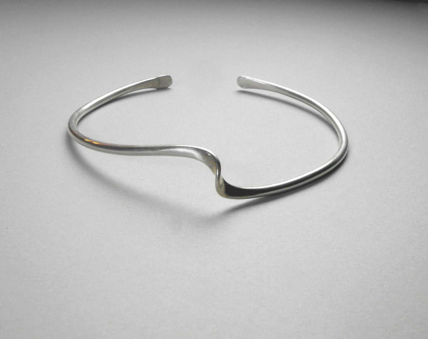 Hand-Hammered Argentium Silver Wave Cuff Bracelet, Sustainable Modern Jewelry