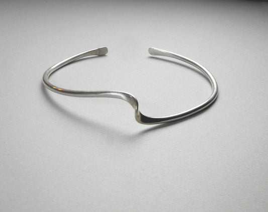 Hand-Hammered Argentium Silver Wave Cuff Bracelet, Sustainable Modern Jewelry