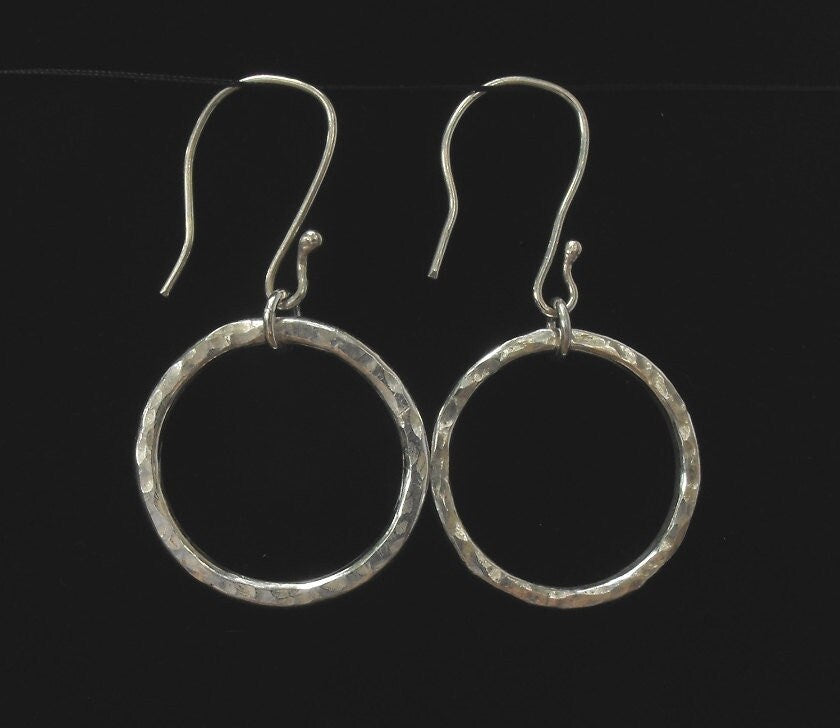Hammered Argentium Silver Hoop Earrings, Hypoallergenic Boho Jewelry, Eco Friendly Tarnish Resistant