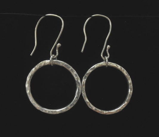 Hammered Argentium Silver Hoop Earrings, Hypoallergenic Boho Jewelry, Eco Friendly Tarnish Resistant