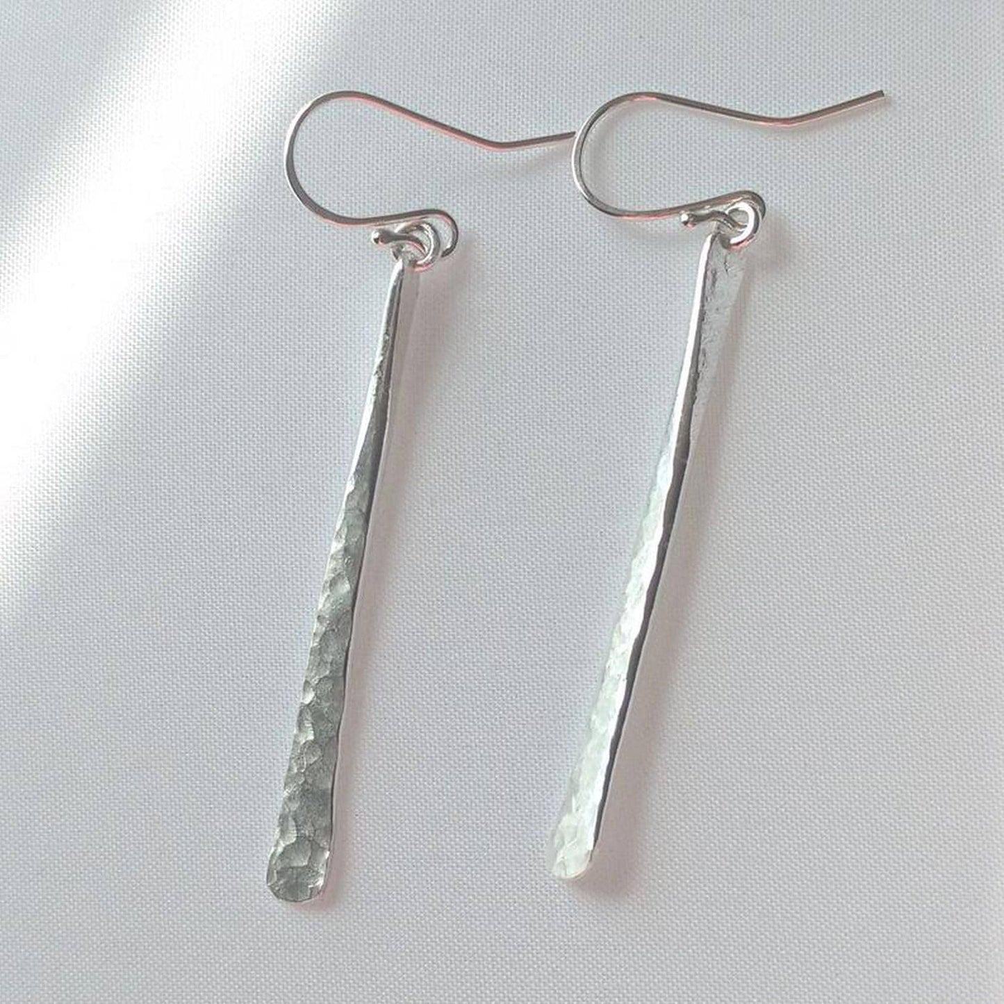 Hammered Argentium Silver Bar Earrings, Modern Hypoallergenic and Tarnish Resistant Jewelry