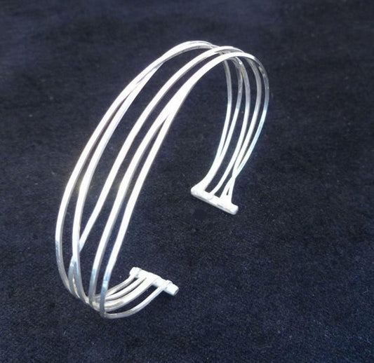 Argentium Silver Wire Cuff Bracelet, Tarnish Resistant, Hypoallergenic, Artisan Jewelry