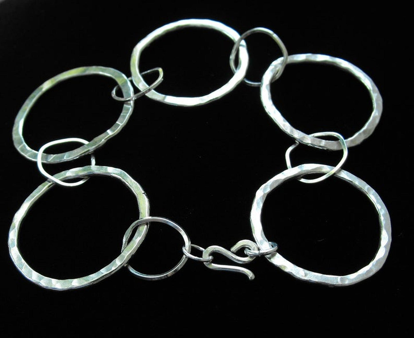 Hand Hammered Argentium Silver Hoop Bracelet, Tarnish Resistant Modern Jewelry