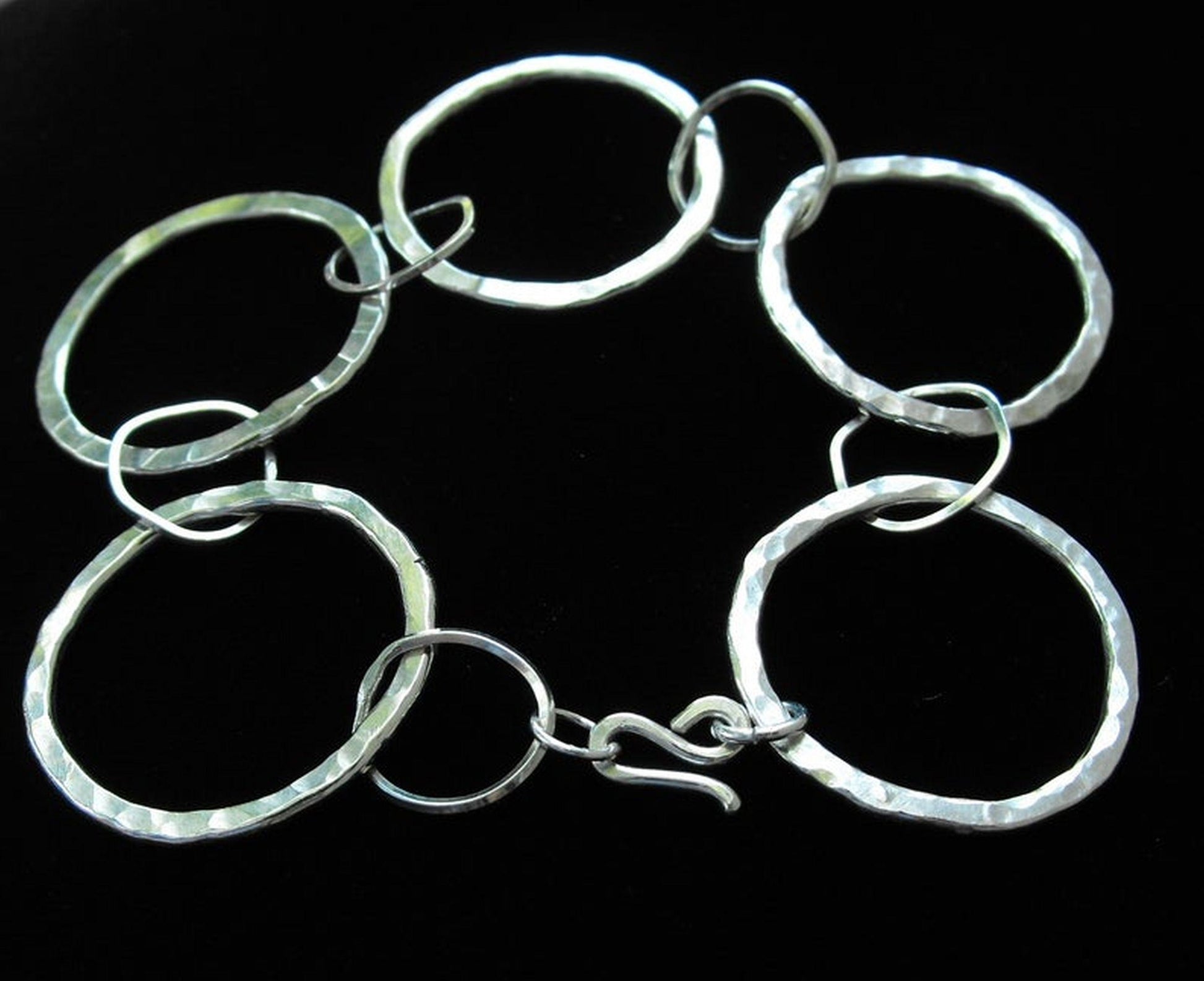 Hand Hammered Argentium Silver Hoop Bracelet, Tarnish Resistant Modern Jewelry