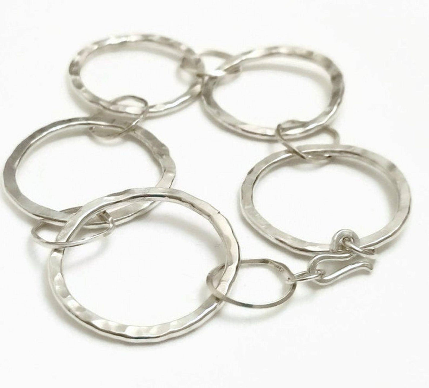 Hand Hammered Argentium Silver Hoop Bracelet, Tarnish Resistant Modern Jewelry