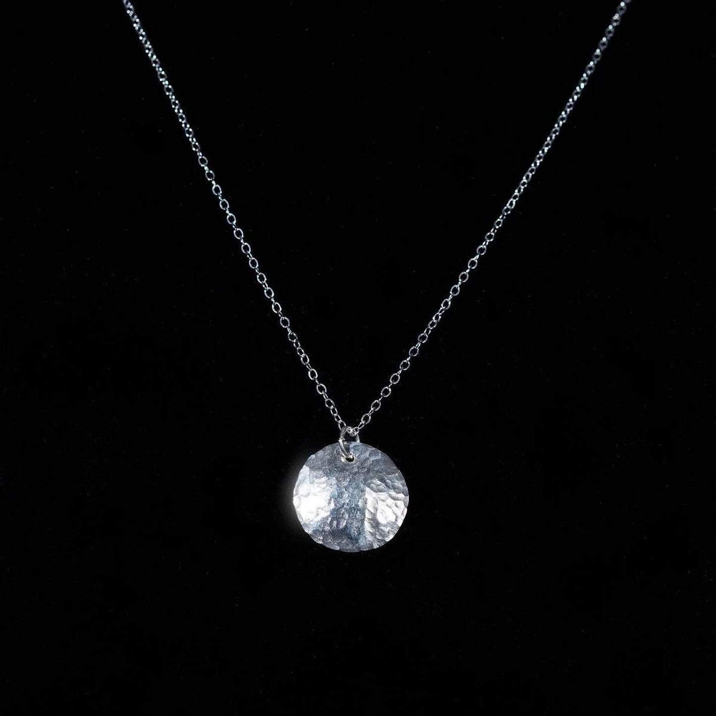 Hammered Argentium Silver Disc Necklace, Minimalist Layering Jewelry, Tarnish Resistant, Eco Friendly