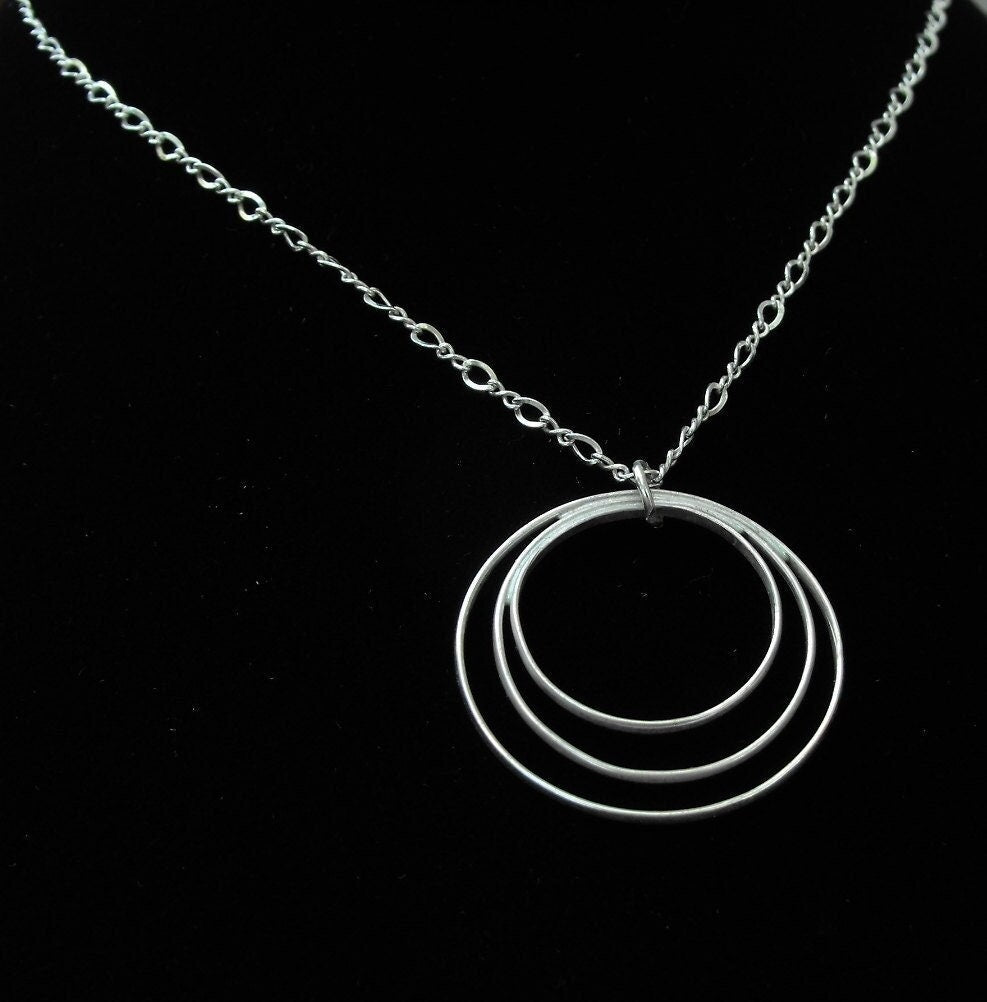 Handcrafted Argentium Silver Triple Circle Necklace, Tarnish Resistant Modern Jewelry