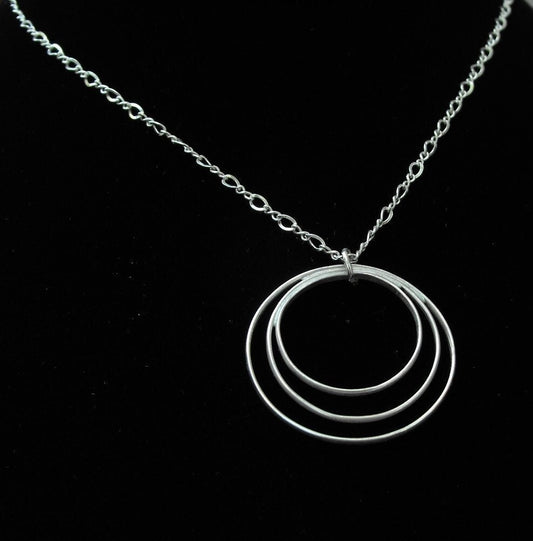 Handcrafted Argentium Silver Triple Circle Necklace, Tarnish Resistant Modern Jewelry