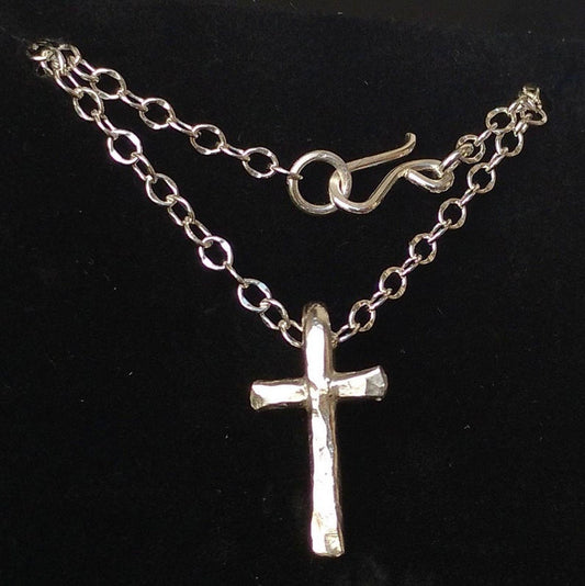 Argentium Silver Cross Necklace For Men, Hypoallergenic and Tarnish Resistant Jewelry for Dad, Modern Silver Christian Gift for Him