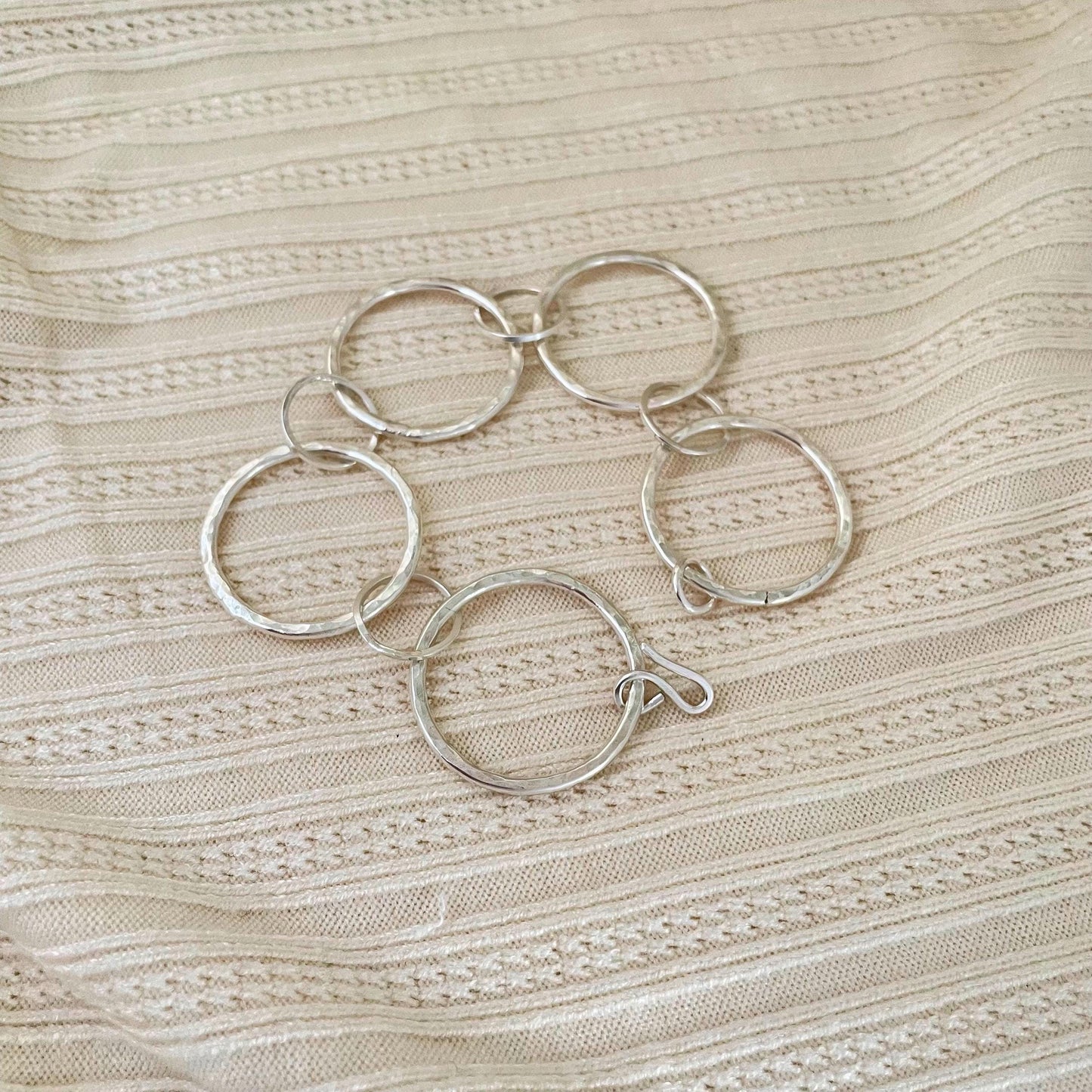 Argentium Sterling Silver Chunky Bracelet, Hammered Hoops, Artisan Jewelry, Tarnish Resistant, Eco Friendly