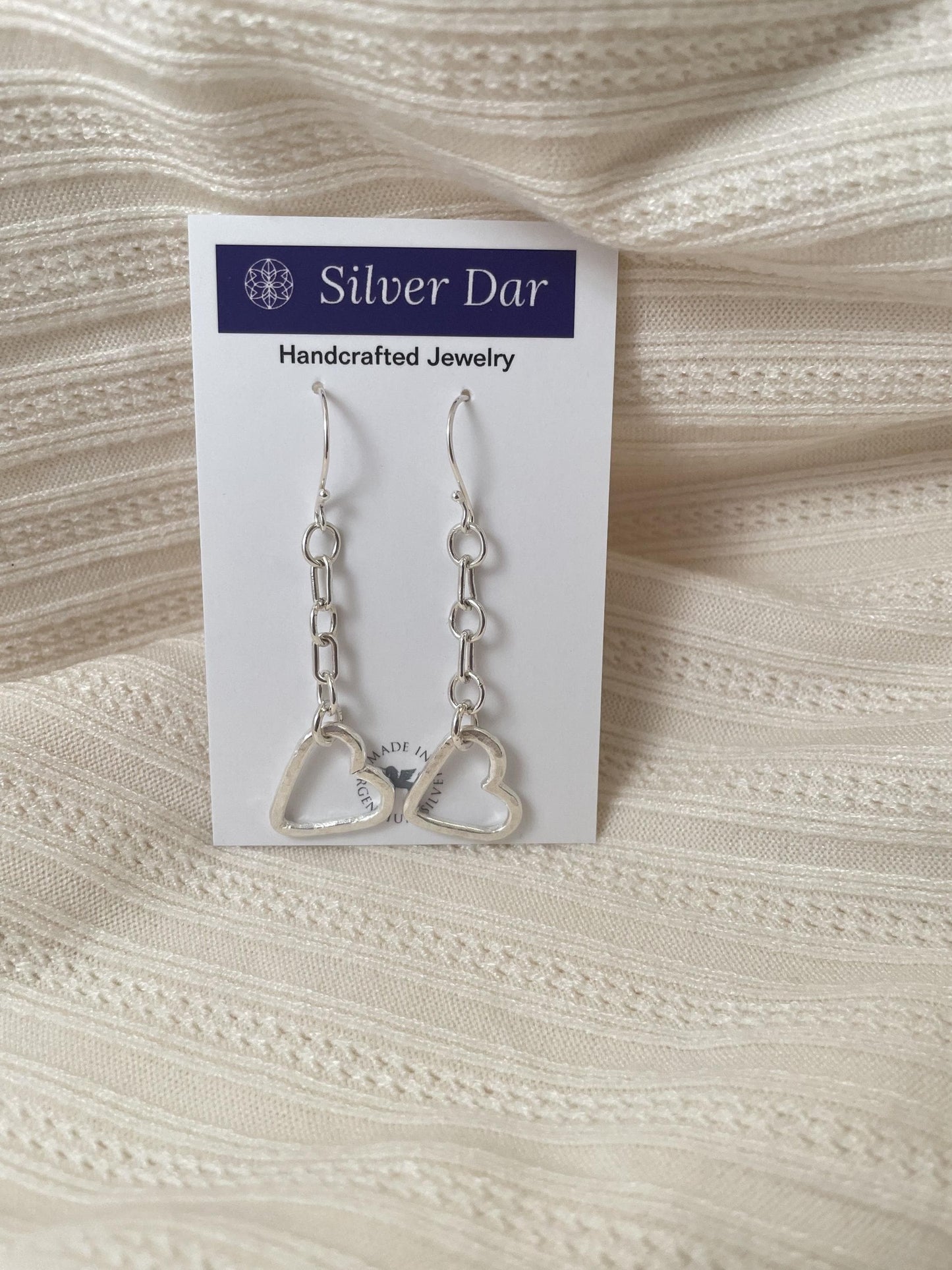 Handmade Hammered Argentium Silver Heart Earrings, Minimalist Everyday Jewelry