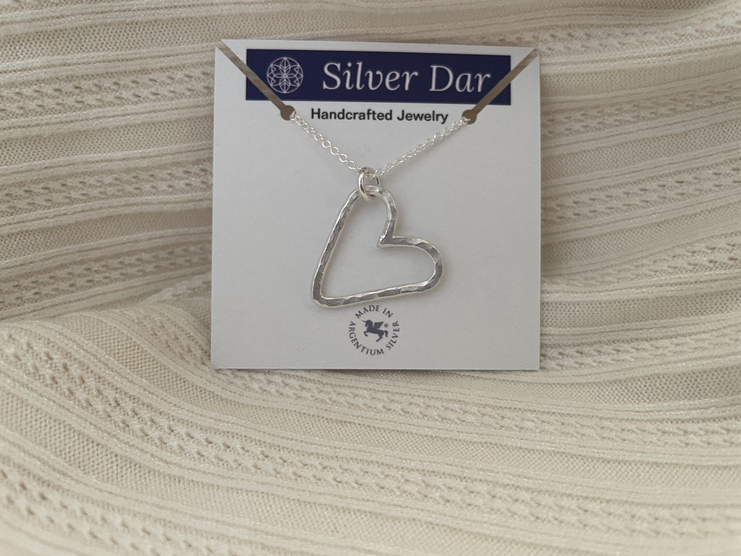 Handcrafted Argentium Silver Heart Necklace, Tarnish Resistant and Eco Friendly Gifts for Women
