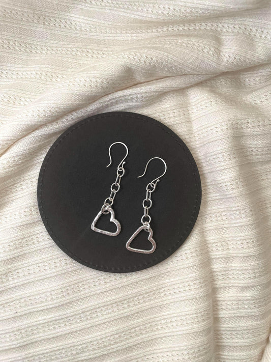 Handmade Hammered Argentium Silver Heart Earrings, Minimalist Everyday Jewelry