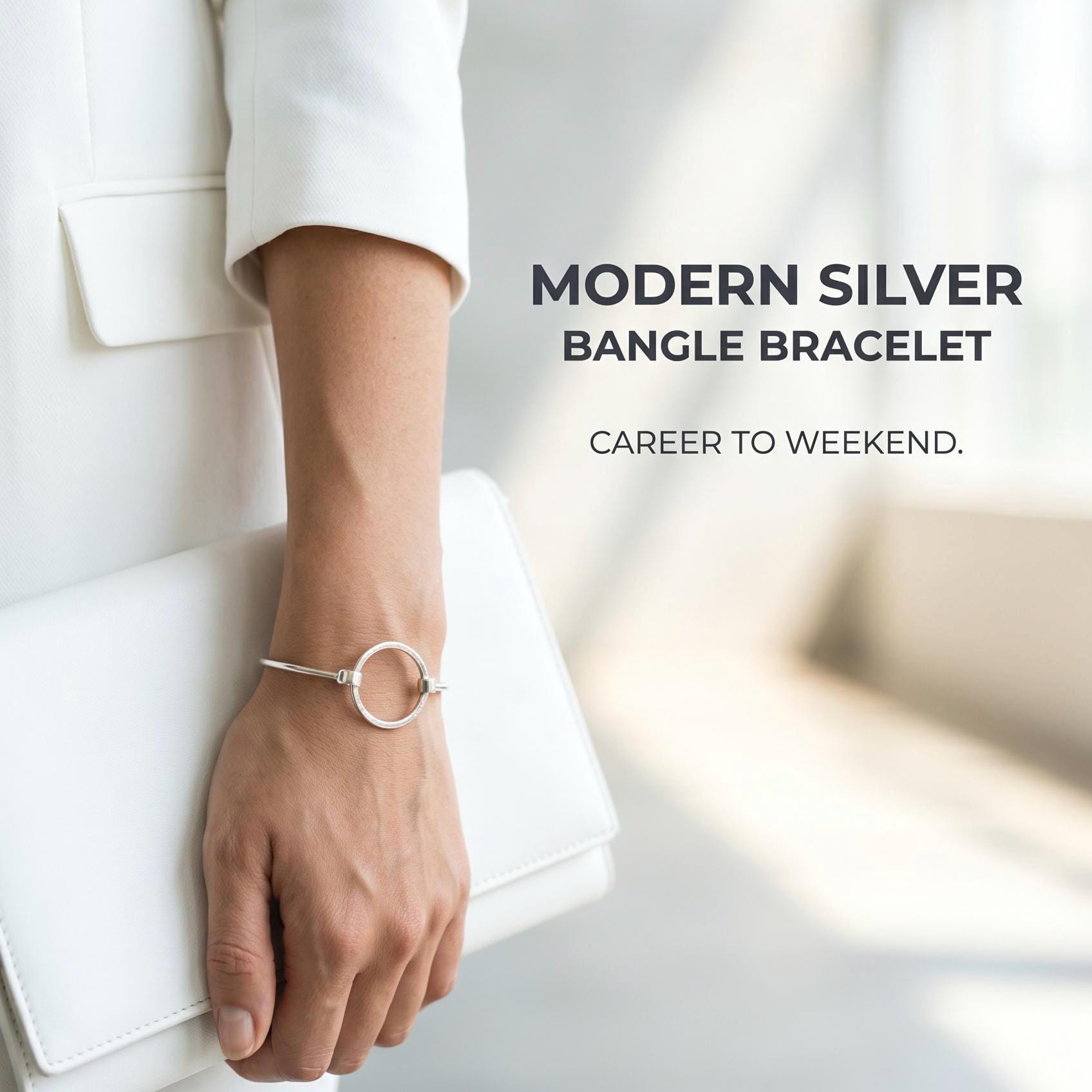 Handcrafted Argentium Silver Hinged Bangle Bracelet, Modern Tarnish Resistant Jewelry