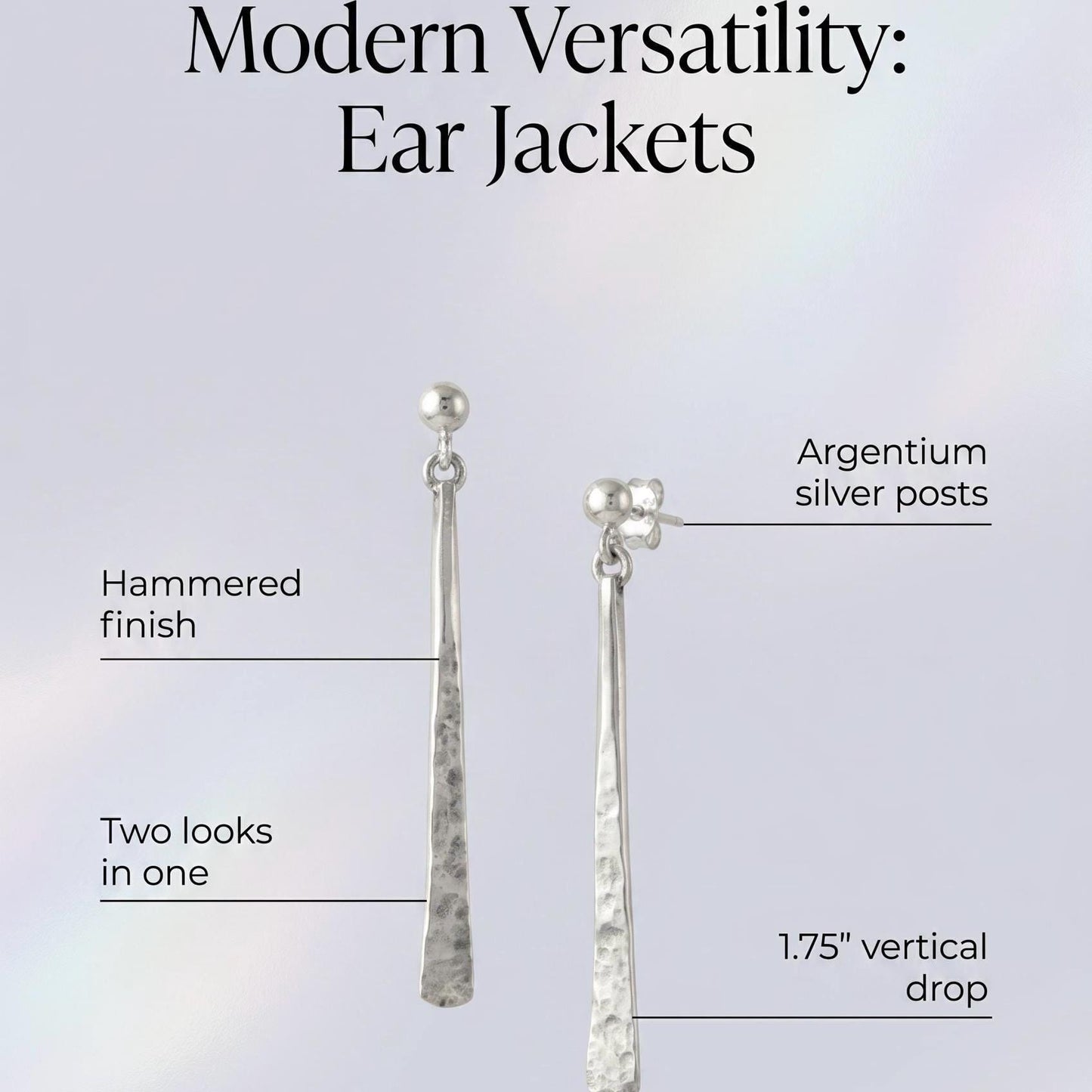 Handcrafted Argentium Silver Ear Jackets, Hammered Texture, Hypoallergenic Tarnish Resistant Earrings