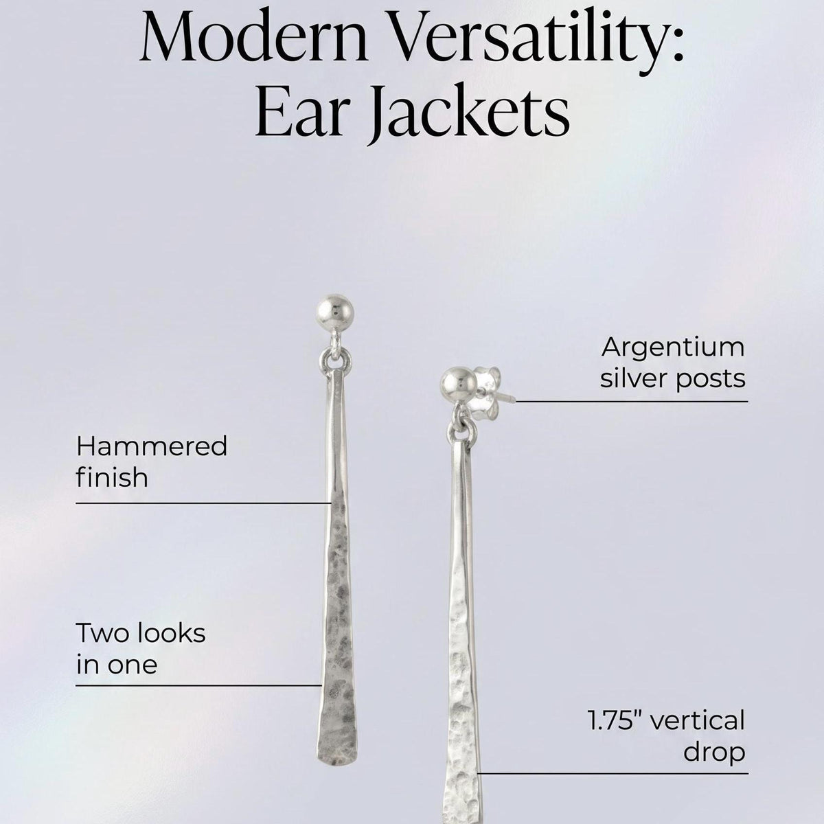 Hammered Argentium Silver Ear Jacket Earrings, Modern Boho, Hypoallergenic and Tarnish Resistant