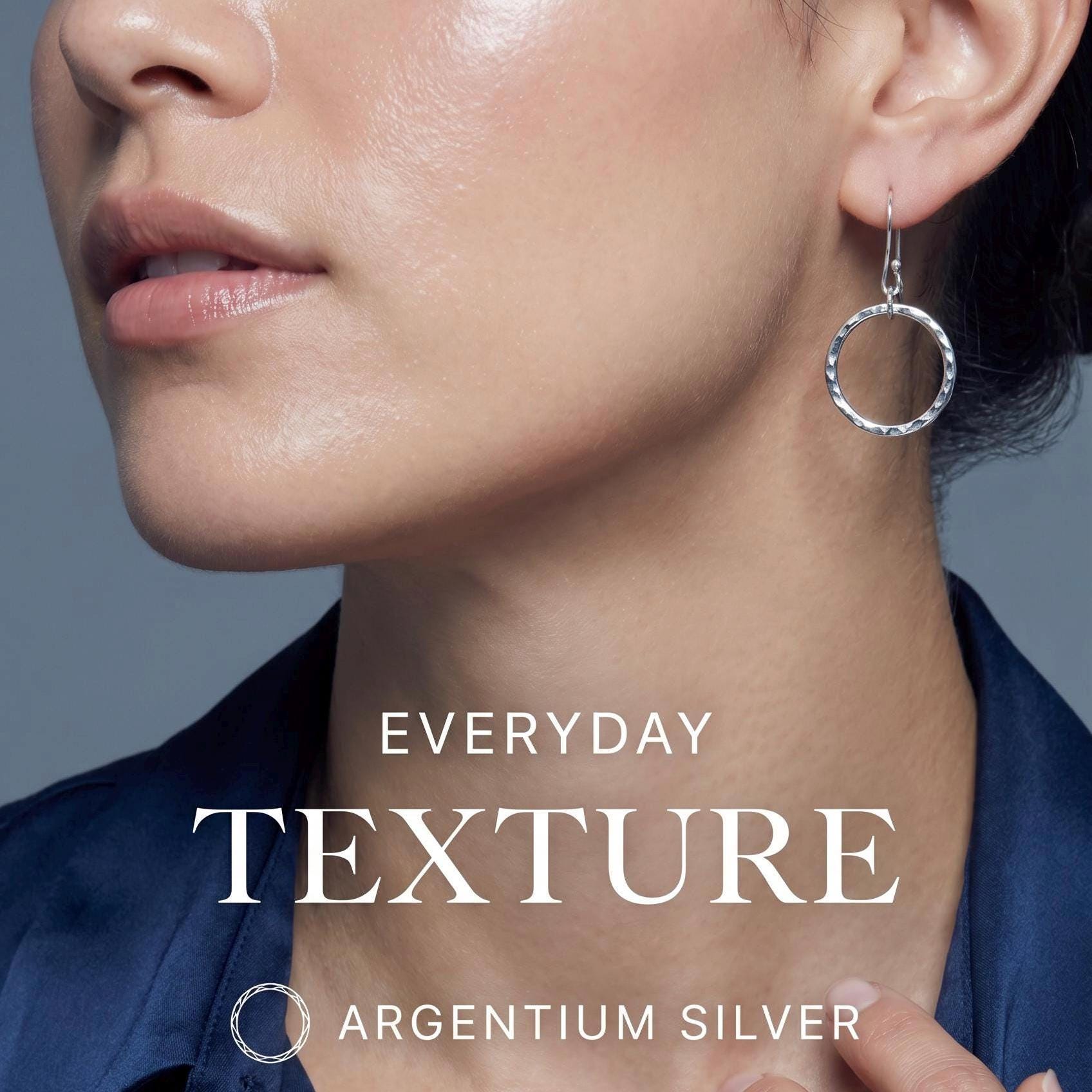 Hammered Argentium Silver Hoop Earrings, Hypoallergenic Boho Jewelry, Eco Friendly Tarnish Resistant