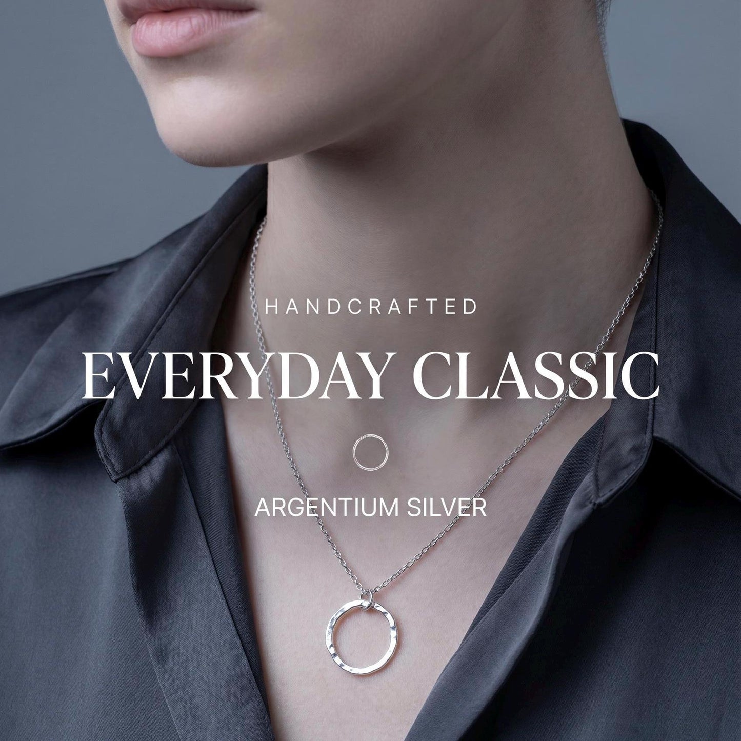 Hammered Argentium Silver Hoop Necklace, Minimalist Tarnish-Free Jewelry