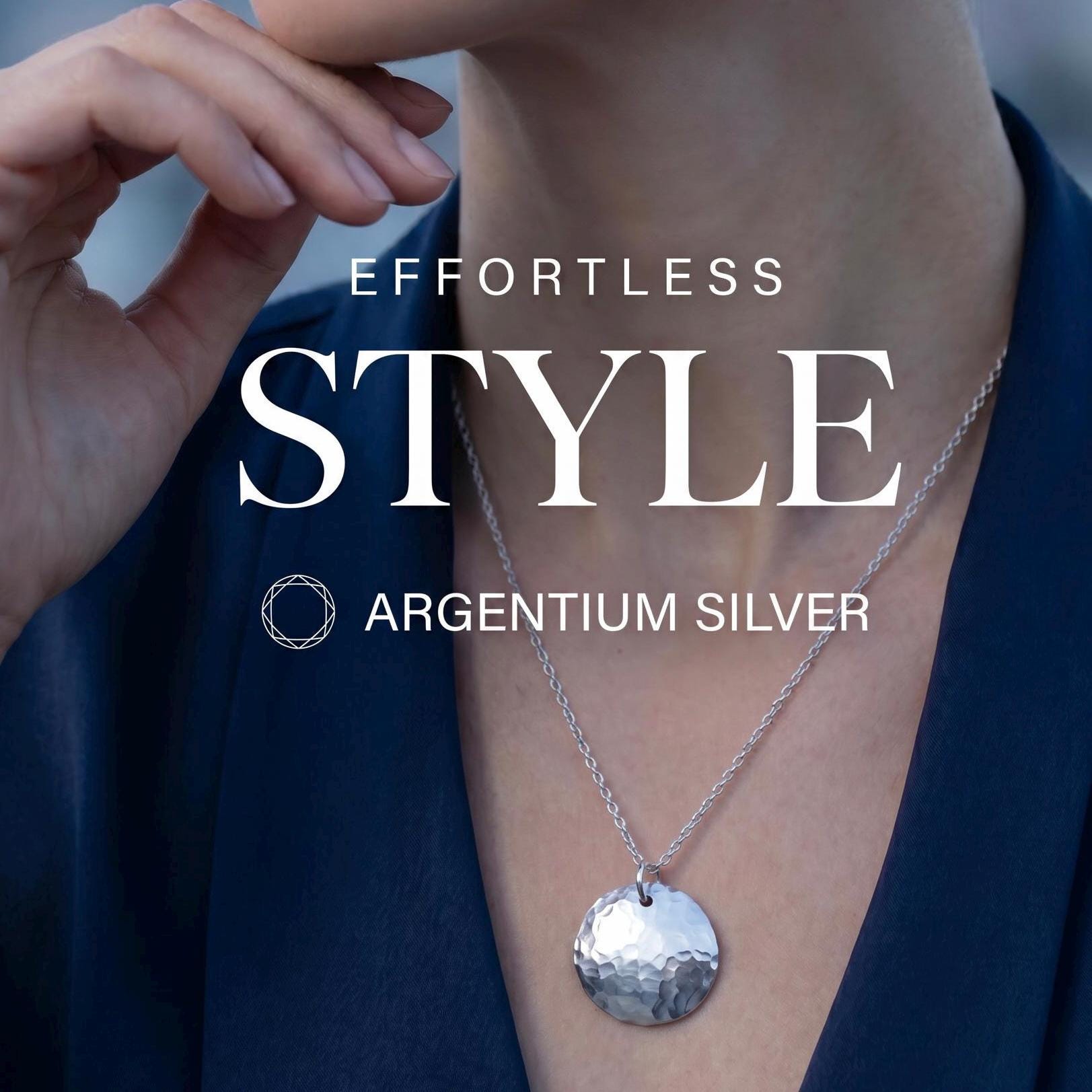Hammered Argentium Silver Disc Necklace, Modern Everyday Layering Jewelry, Tarnish Resistant, Eco Friendly