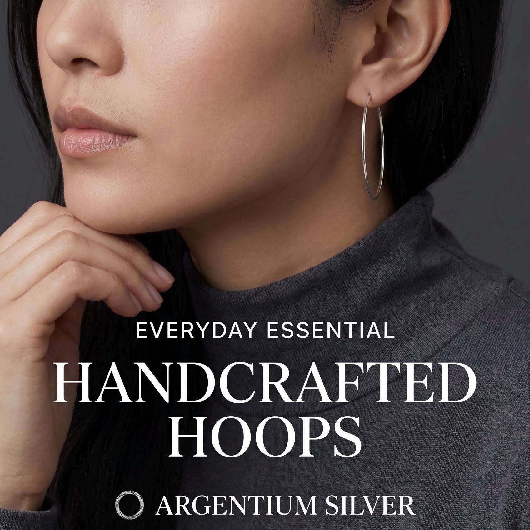 Hand-Shaped Argentium Silver Hoop Earrings, Tarnish Resistant Minimalist Jewelry