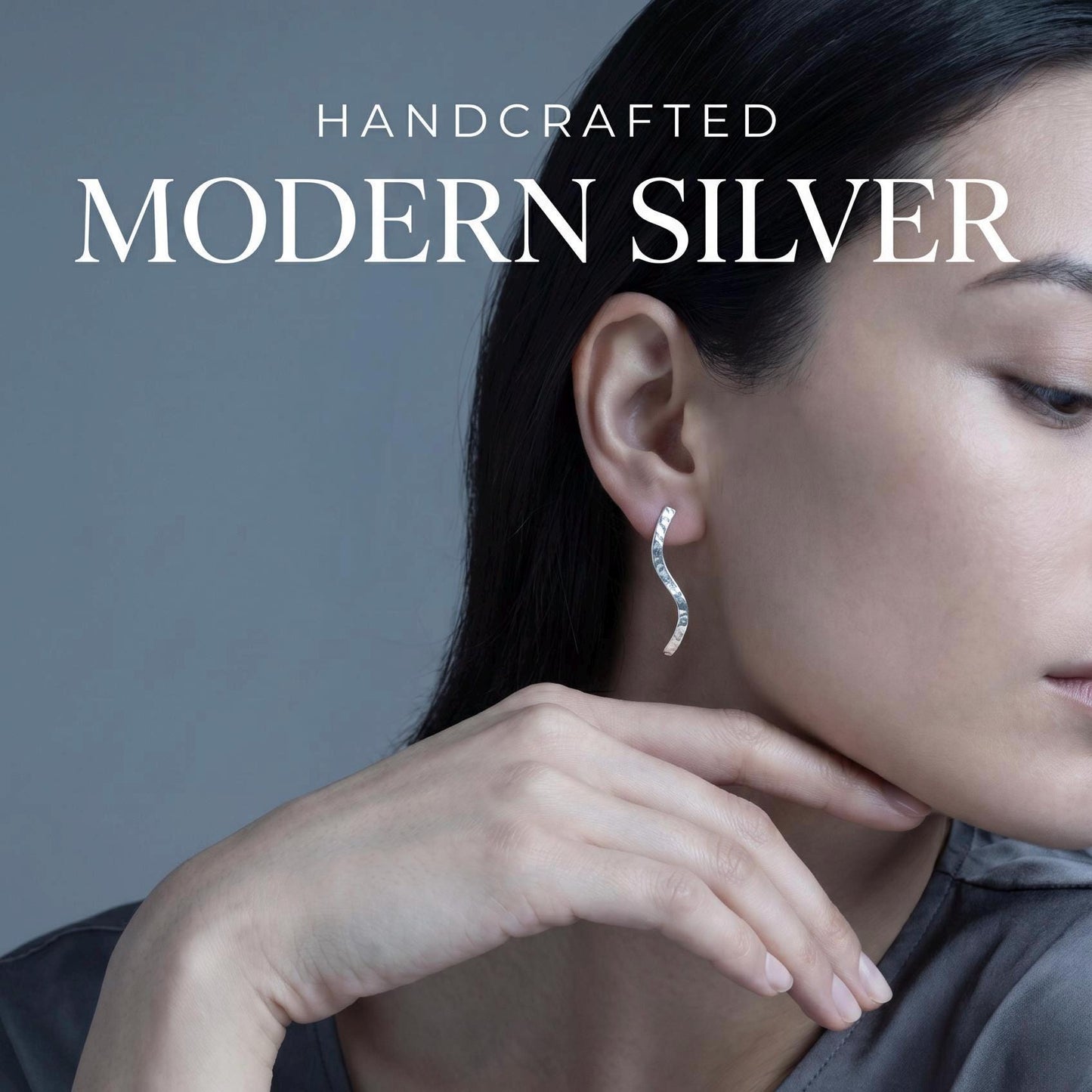 Hammered Argentium Silver Bar Stud Earrings, Modern Hypoallergenic and Tarnish Resistant Jewelry for Women