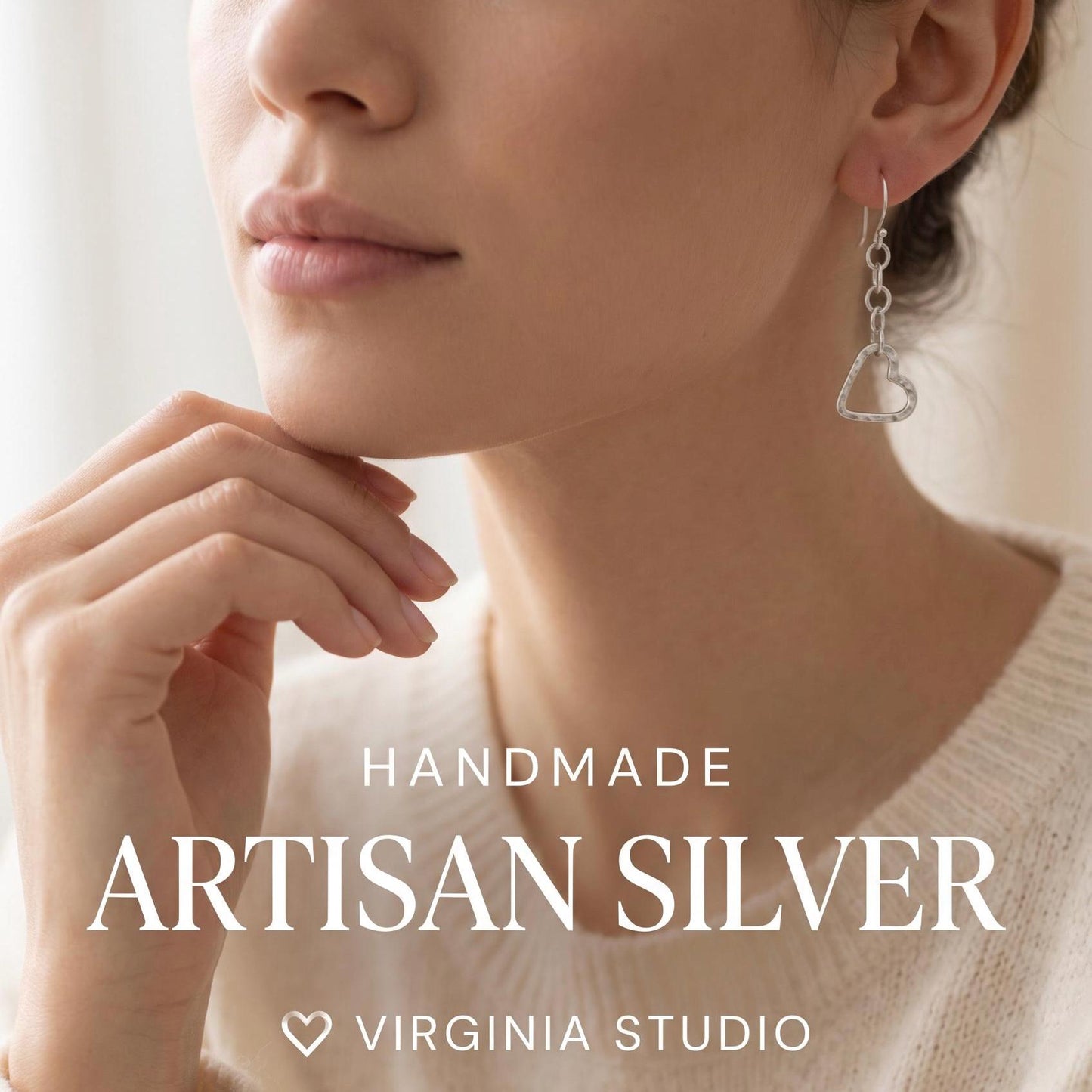 Handmade Hammered Argentium Silver Heart Earrings, Minimalist Everyday Jewelry