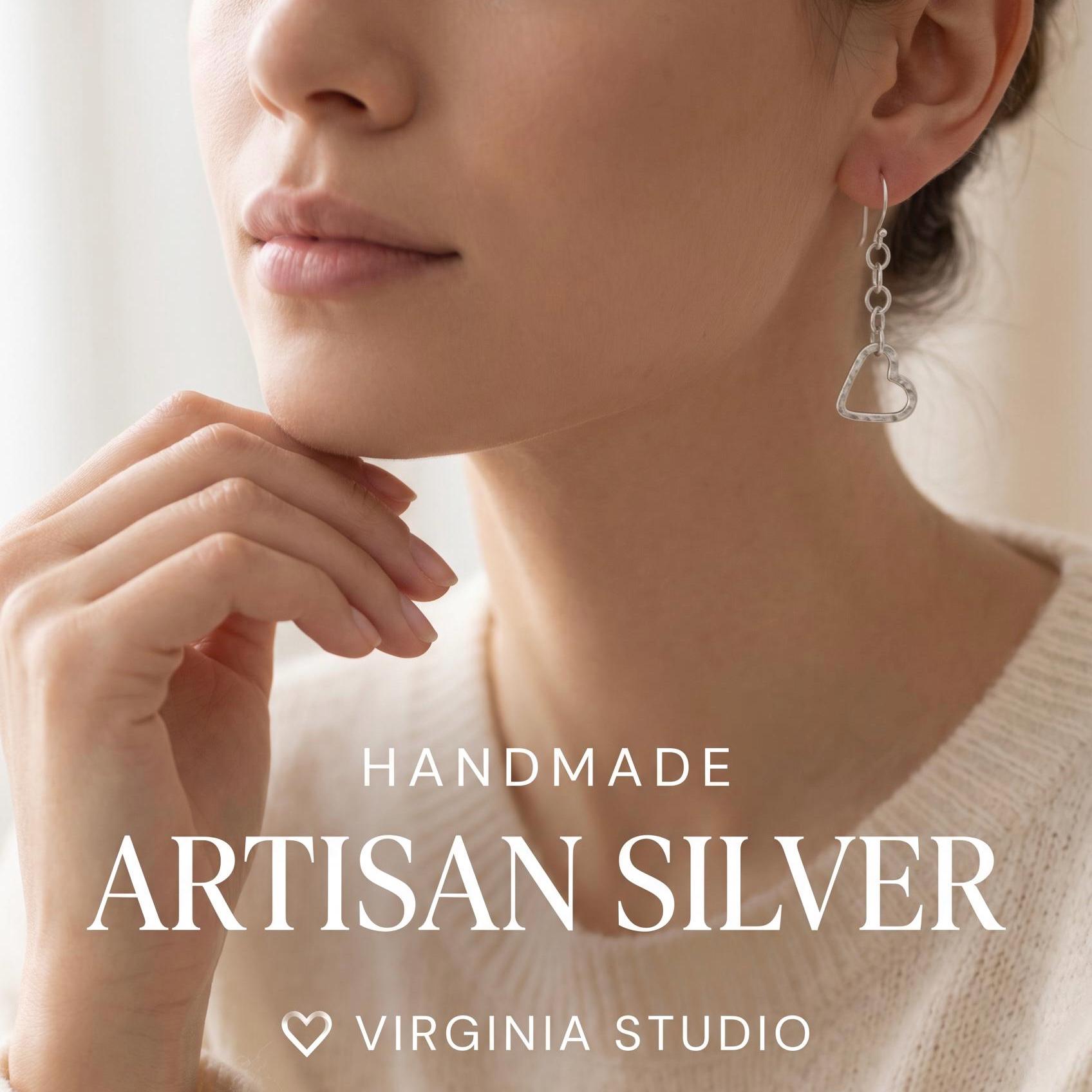 Handmade Hammered Argentium Silver Heart Earrings, Minimalist Everyday Jewelry