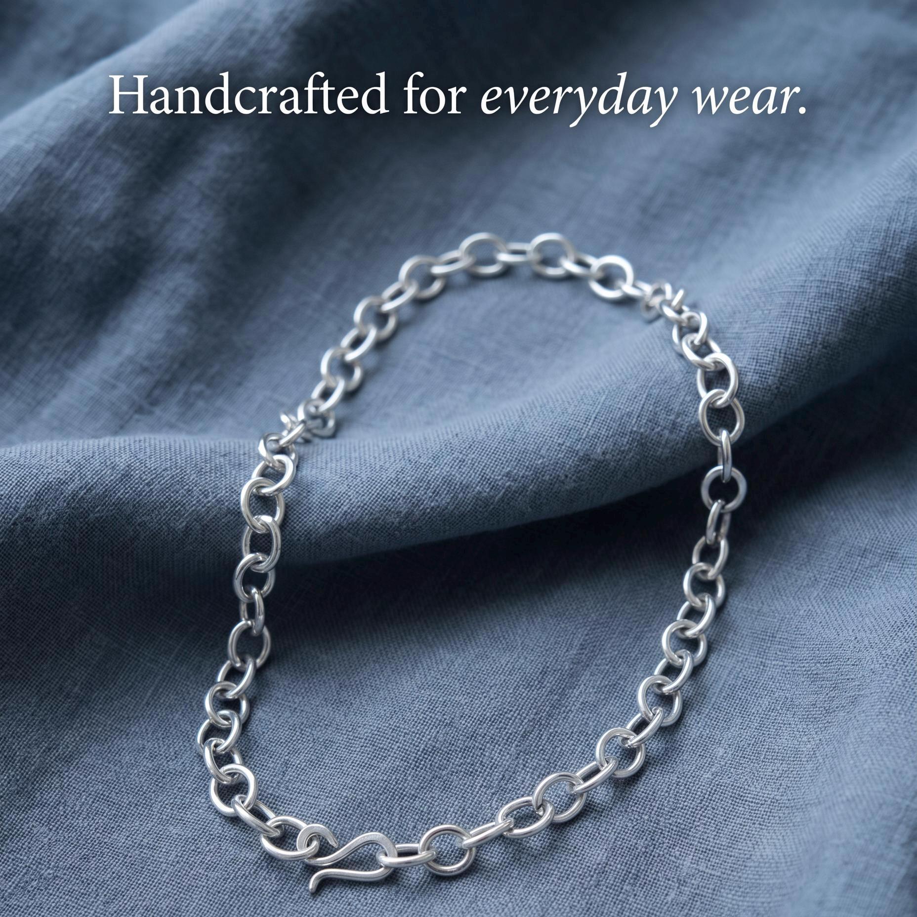 Handcrafted Argentium Silver Chain Bracelet, Hypoallergenic Tarnish Resistant Jewelry