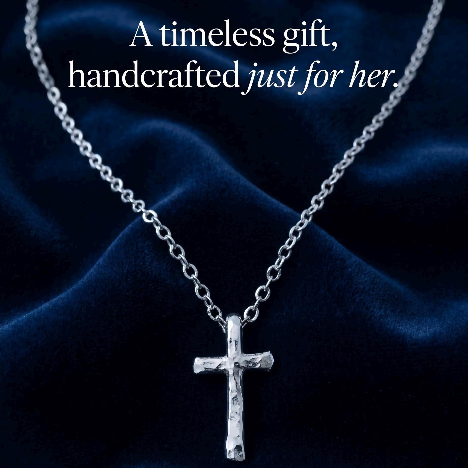 Handcrafted Argentium Silver Cross Necklace, Modern Christian Silver Jewelry Gifts For Women