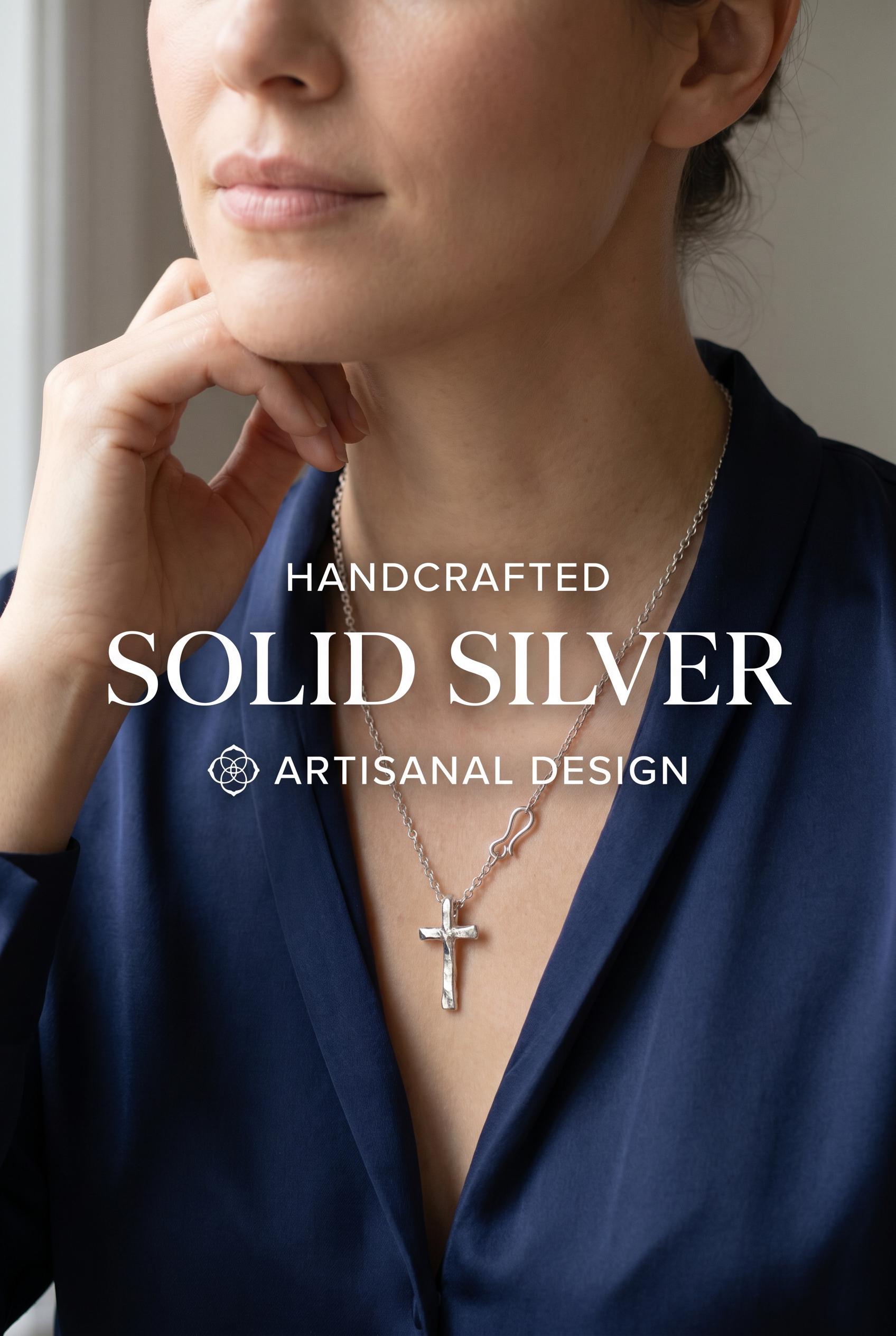 Handcrafted Argentium Silver Cross Necklace, Modern Christian Silver Jewelry Gifts For Women
