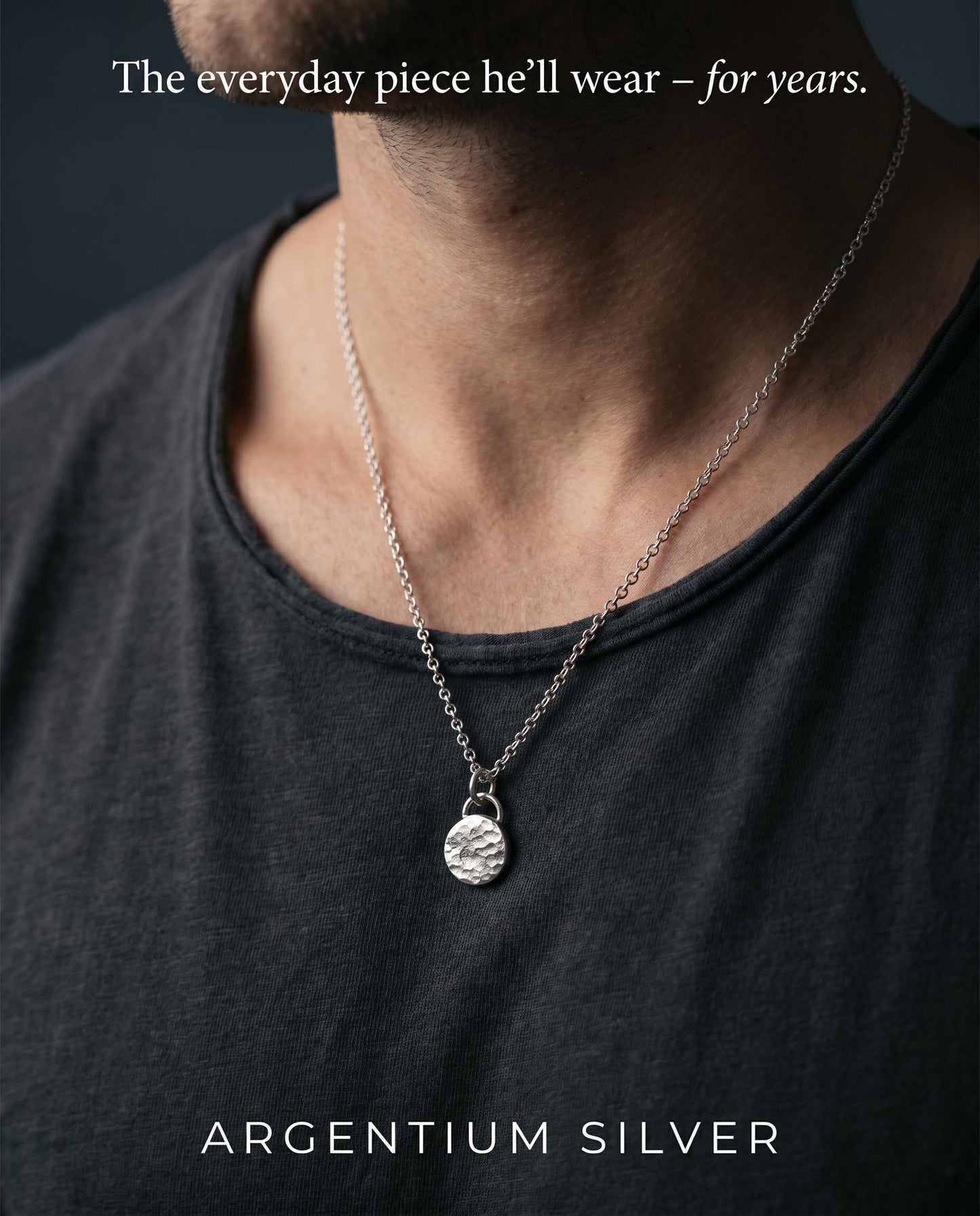Hammered Argentium Silver Circle Necklace, Everyday Layering Jewelry, Tarnish Resistant, Eco Friendly