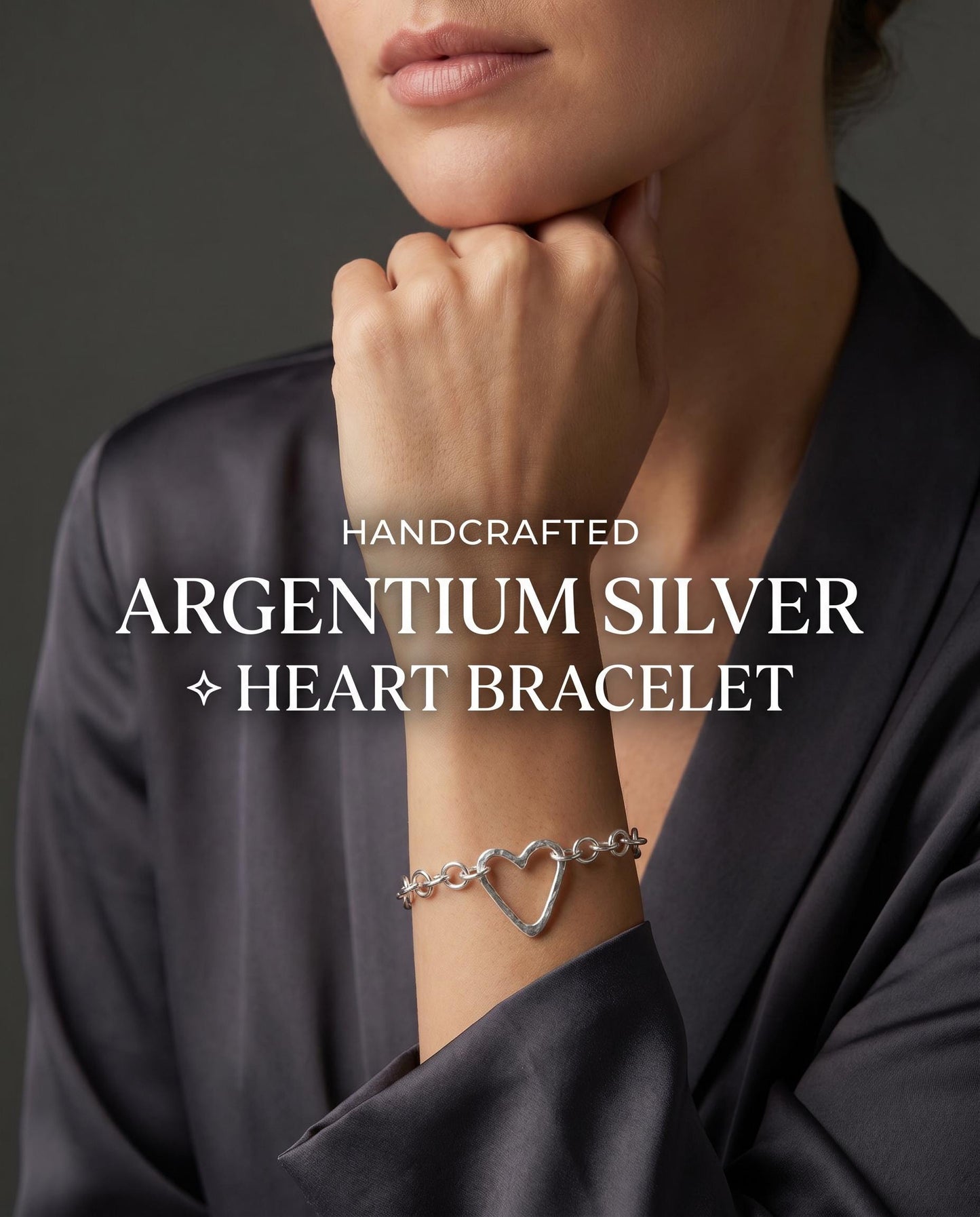 Handcrafted Argentium Silver Heart Bracelet, Hammered Texture, Artisan Jewelry