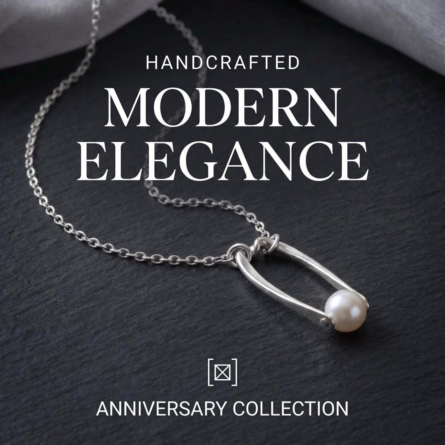 Handcrafted Argentium Silver Cultured Pearl Pendant Necklace, Modern Anniversary Gift