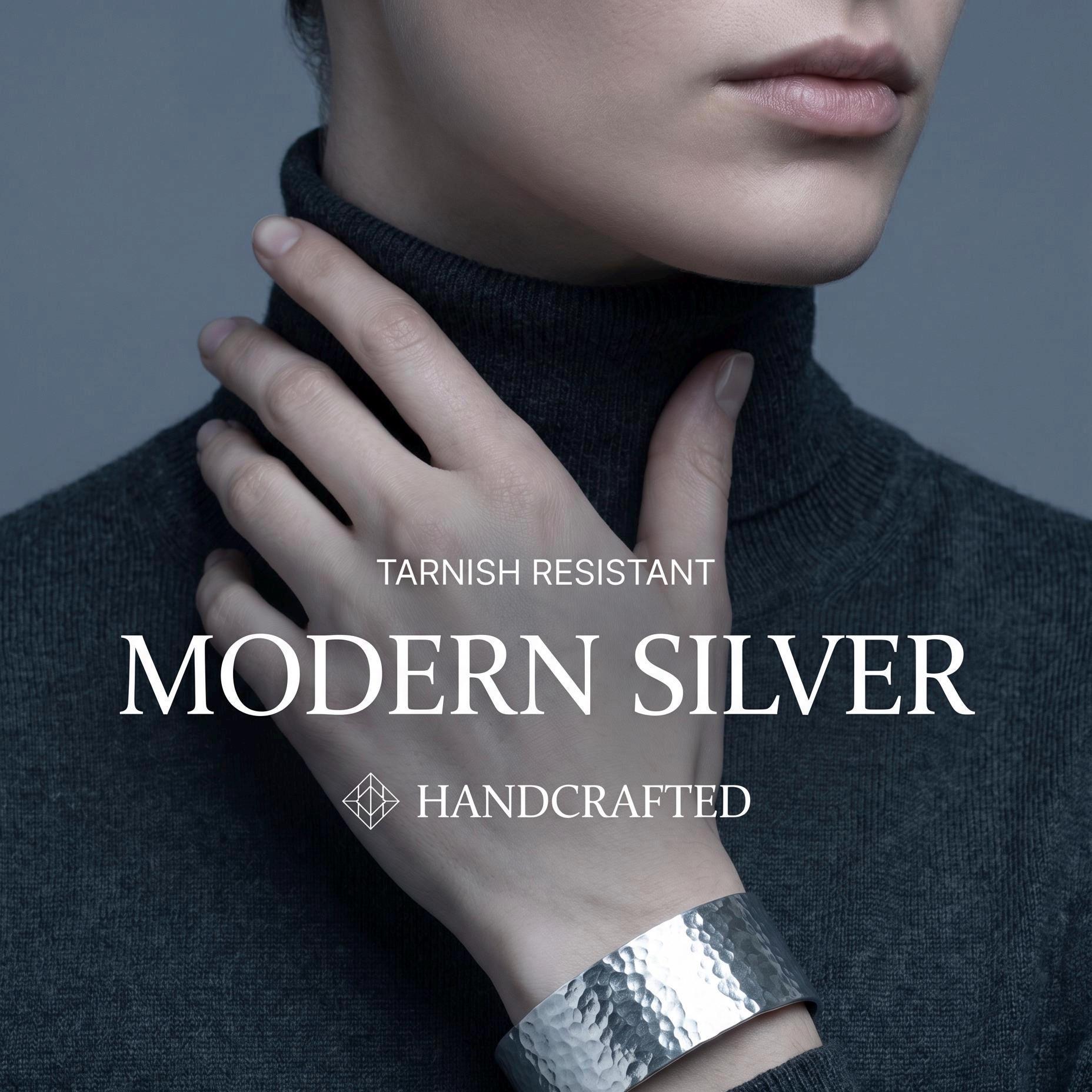 Handcrafted Argentium Silver Cuff Bracelet, Tarnish Resistant and Hypoallergenic Modern Silver Unisex Jewelry Gift