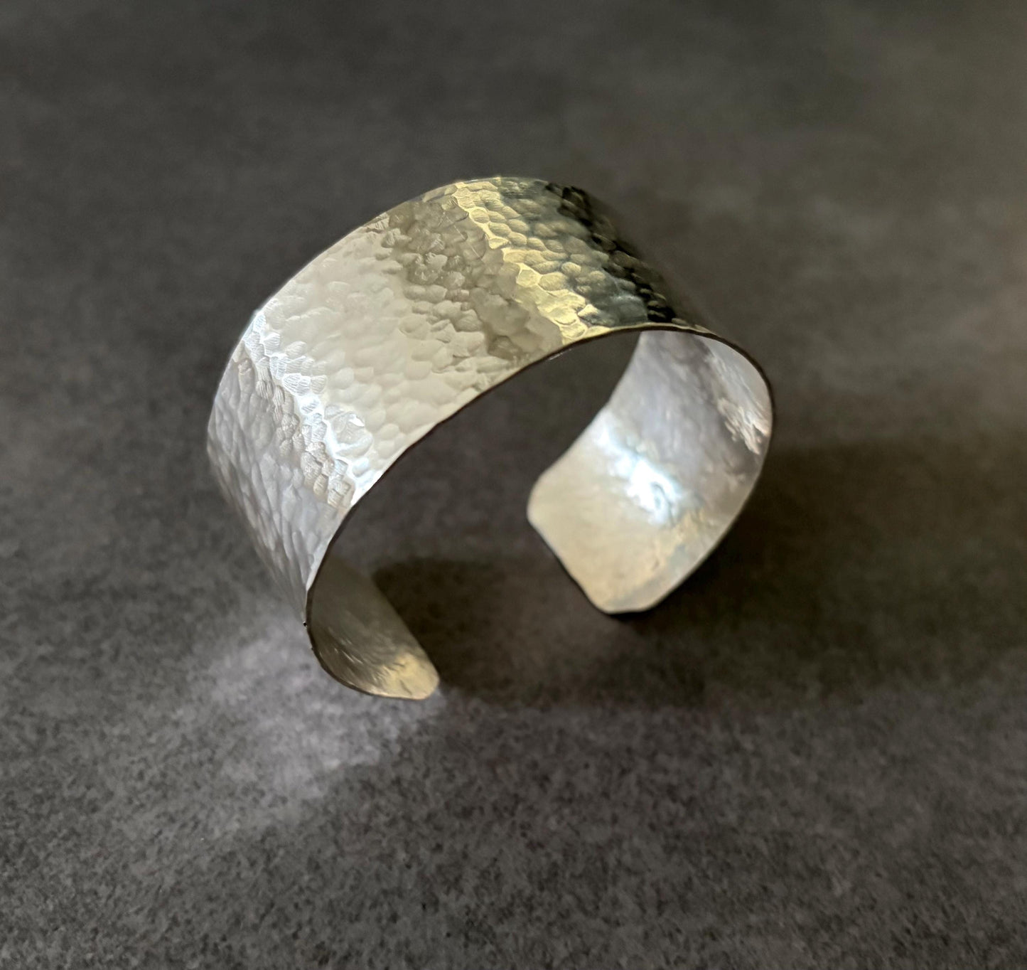 Handcrafted Hammered Solid Silver Cuff, Modern Heavy Argentium Silver Chunky Bracelet