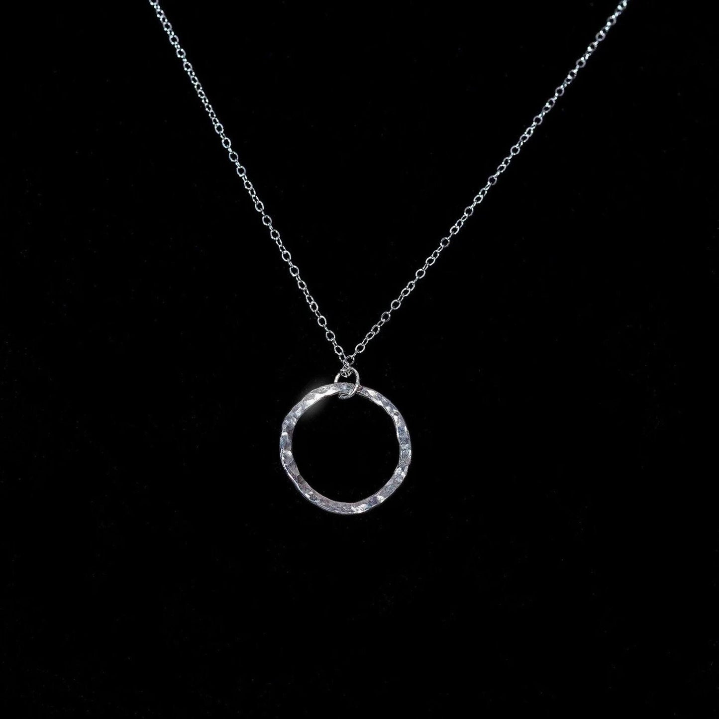 Hammered Argentium Silver Circle Necklace, Tarnish Resistant Jewelry