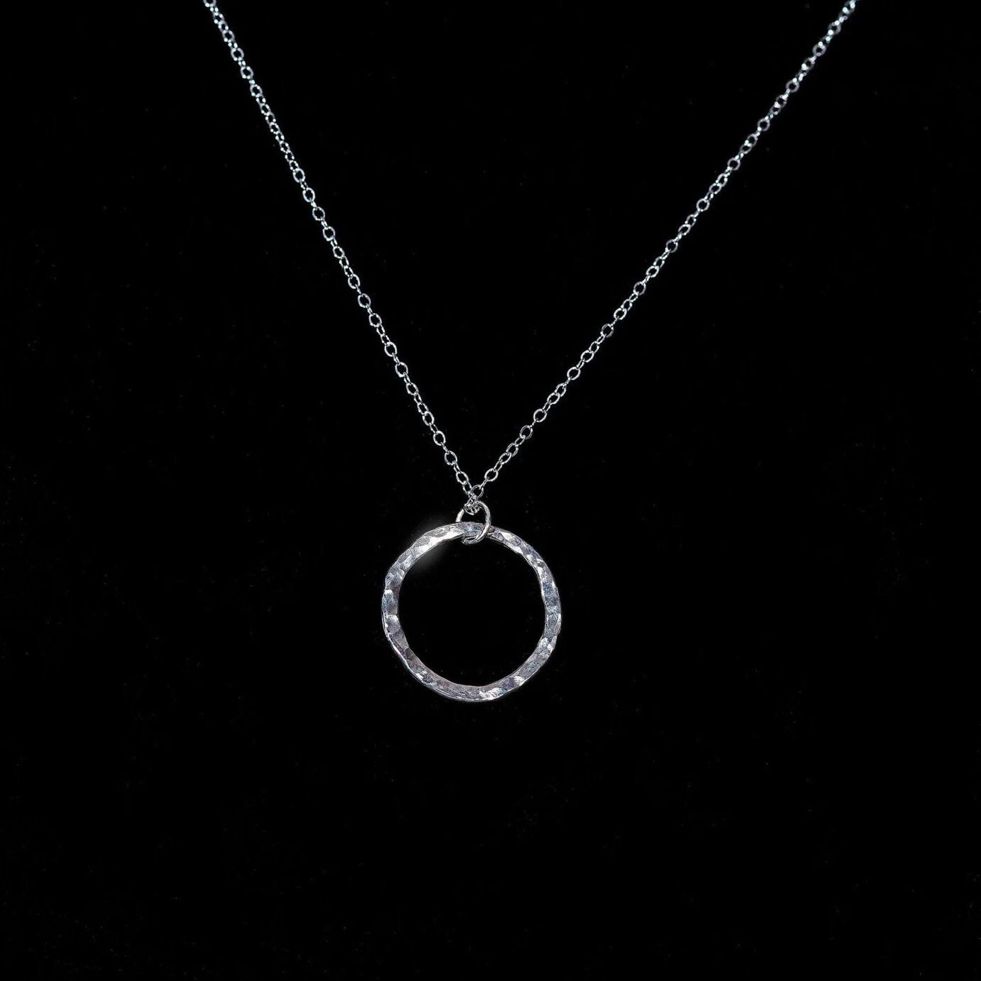 Hammered Argentium Silver Circle Necklace, Tarnish Resistant Jewelry