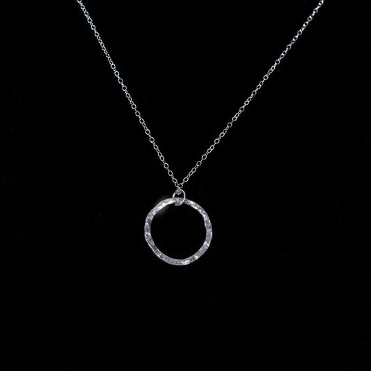 Hammered Argentium Silver Circle Necklace, Tarnish Resistant Jewelry